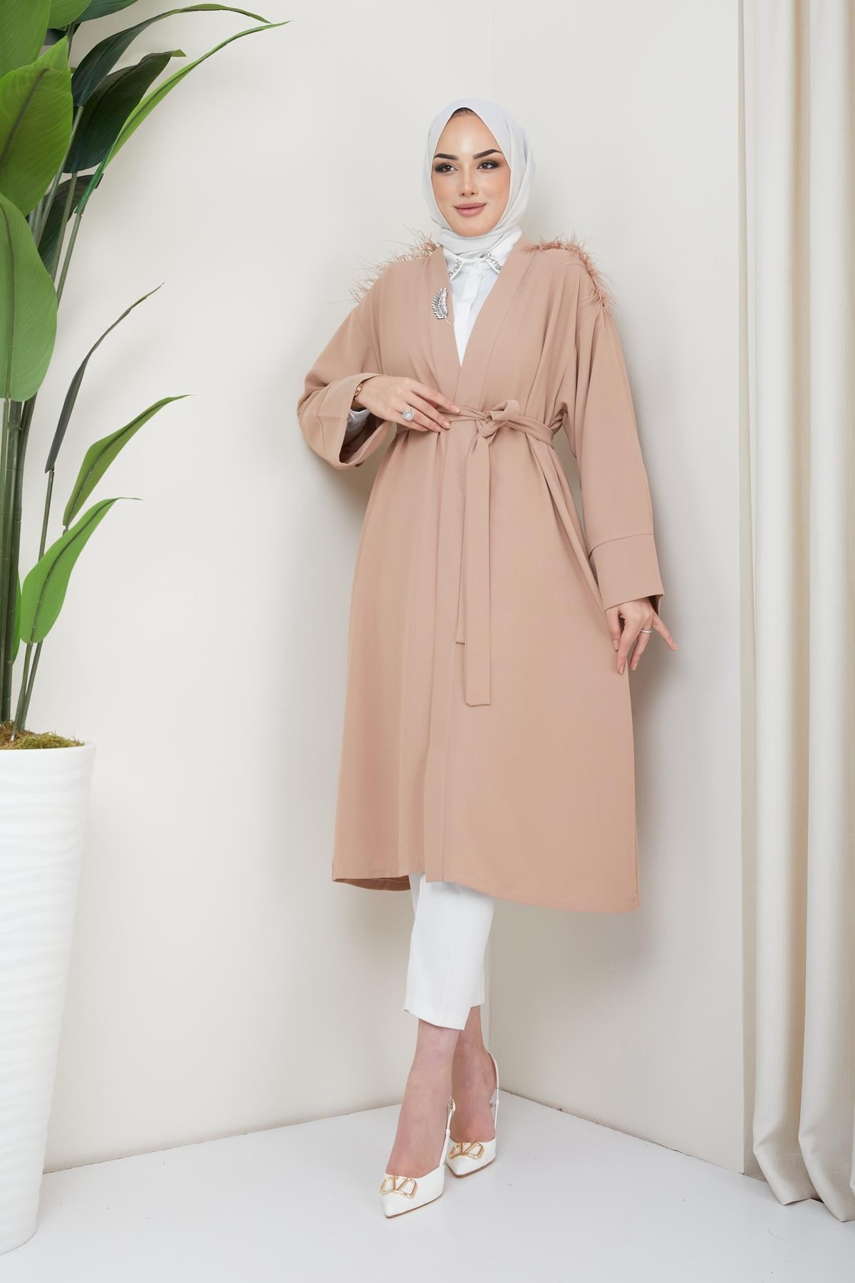 Tesettür Esle Krep Kimono VizonHM4151-1