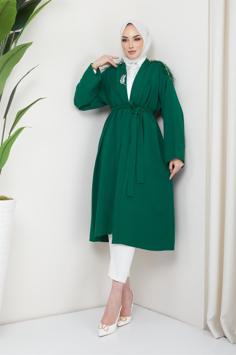 Tesettür Esle Krep Kimono Zümrüthm4151