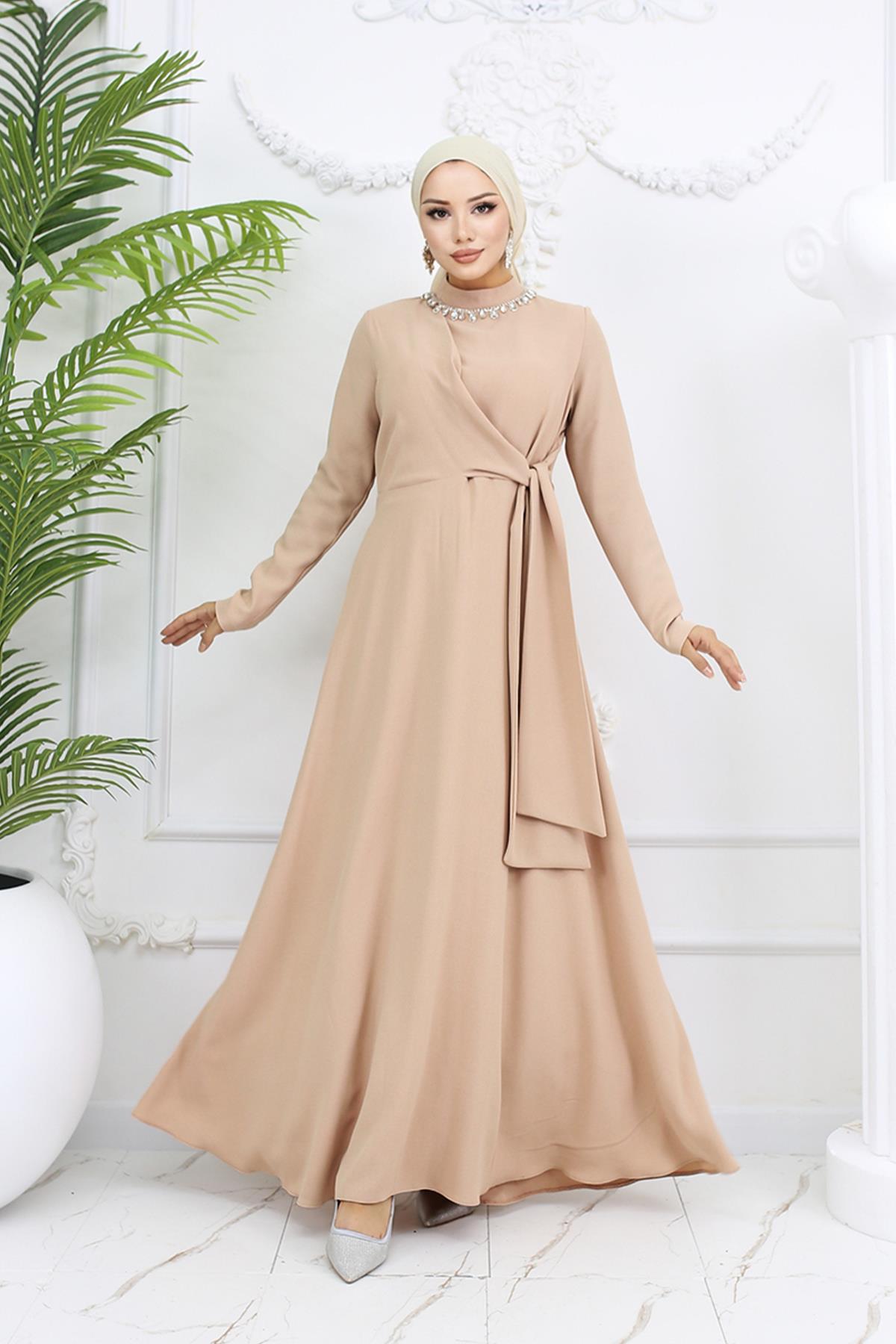 Tesettür Fera Krep Abiye BejLP6163