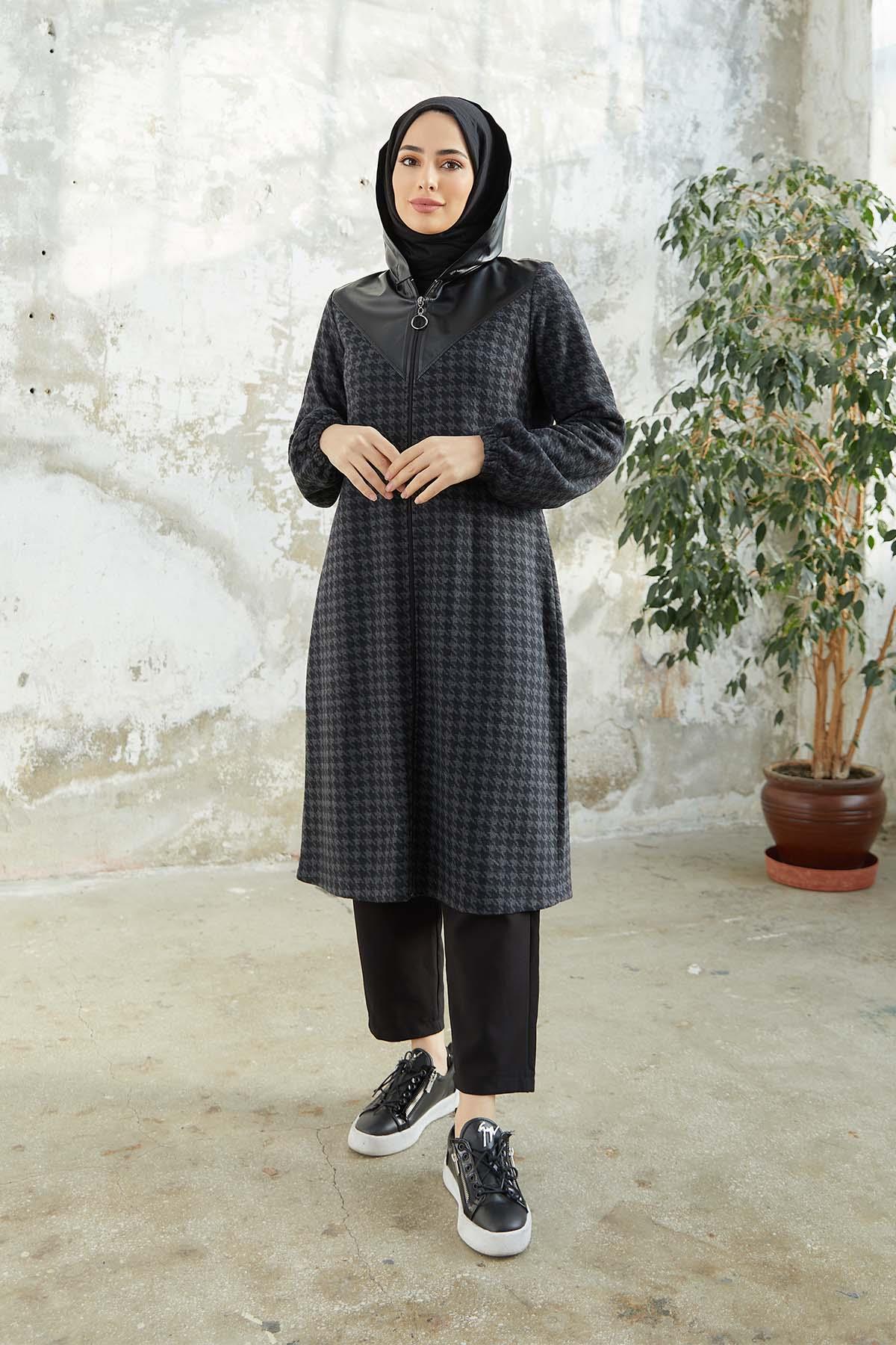 Tesettür Fermuarlı Kap AntrasitTK1004