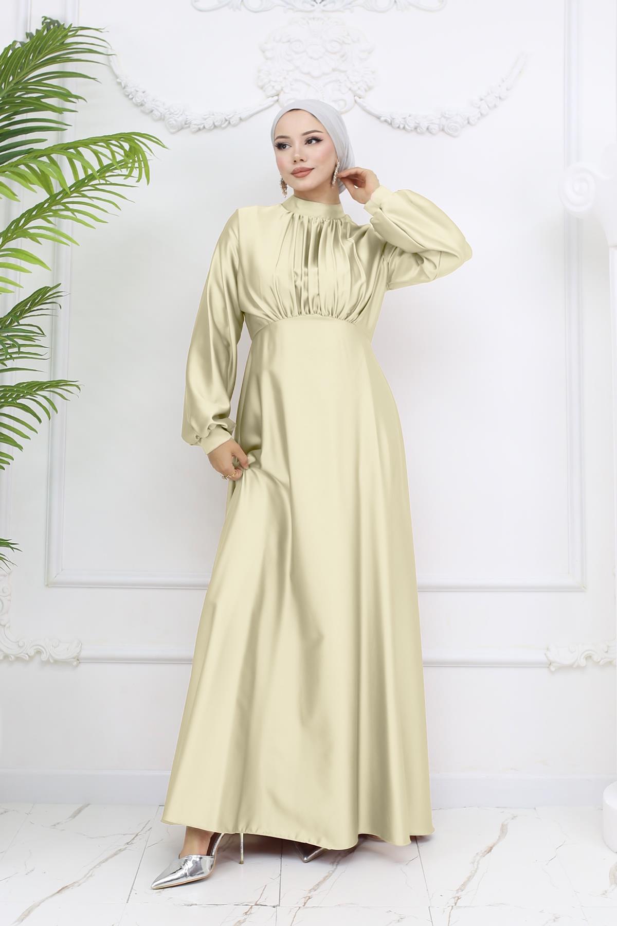 Tesettür Gülnun Saten Abiye BejLP6094