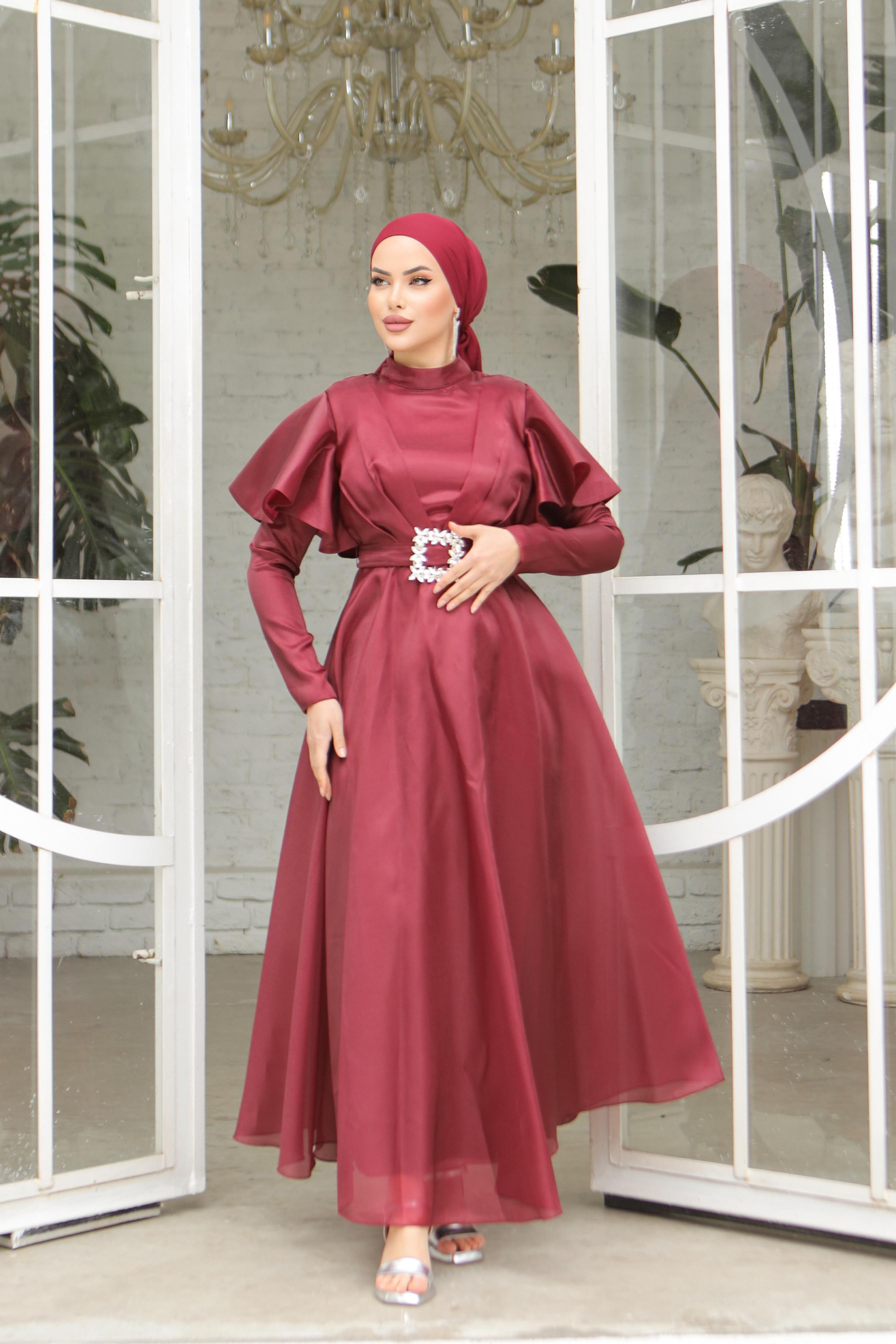 Tesettür Han Organze Abiye BordoLP6030