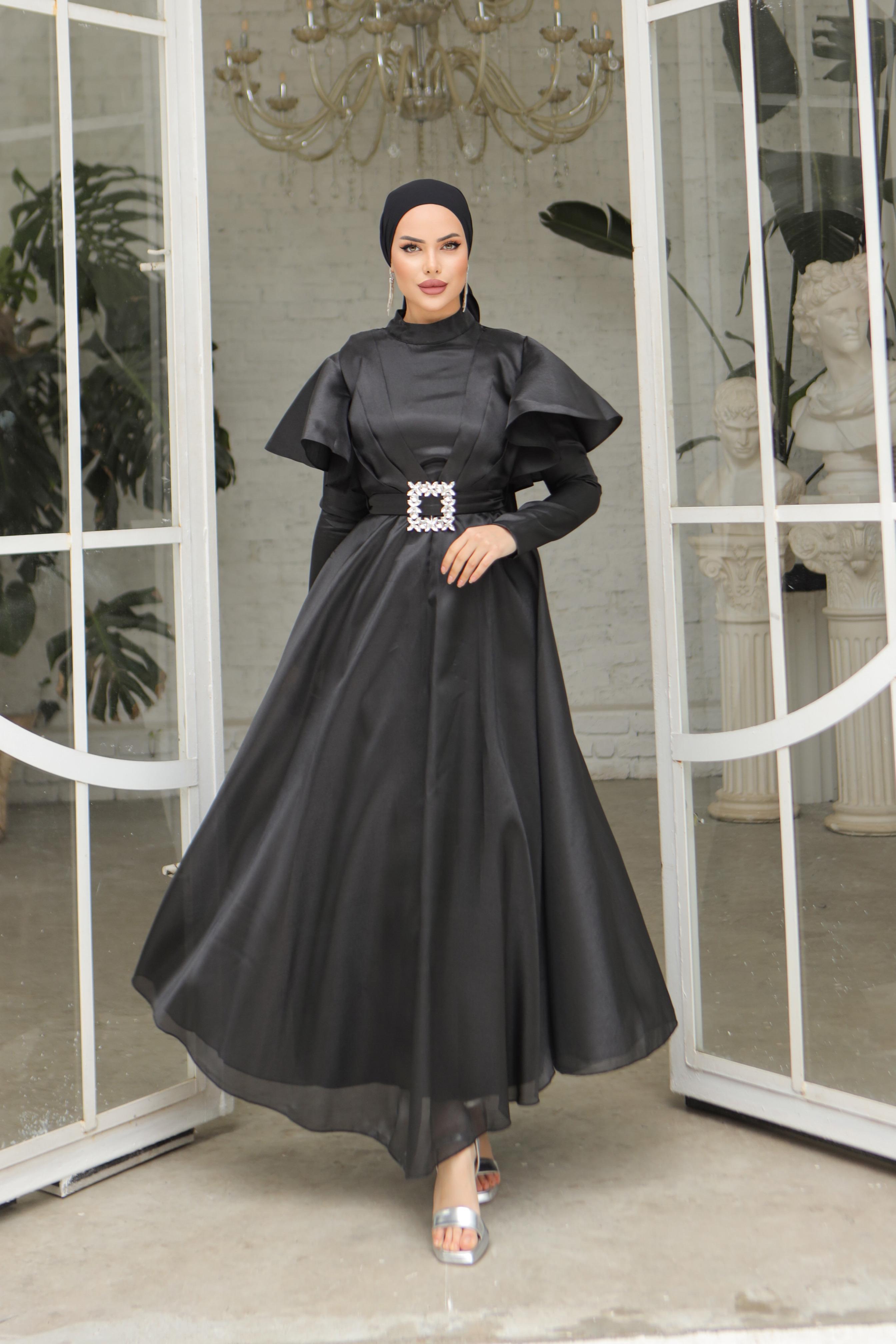 Tesettür Han Organze Abiye SiyahLP6030