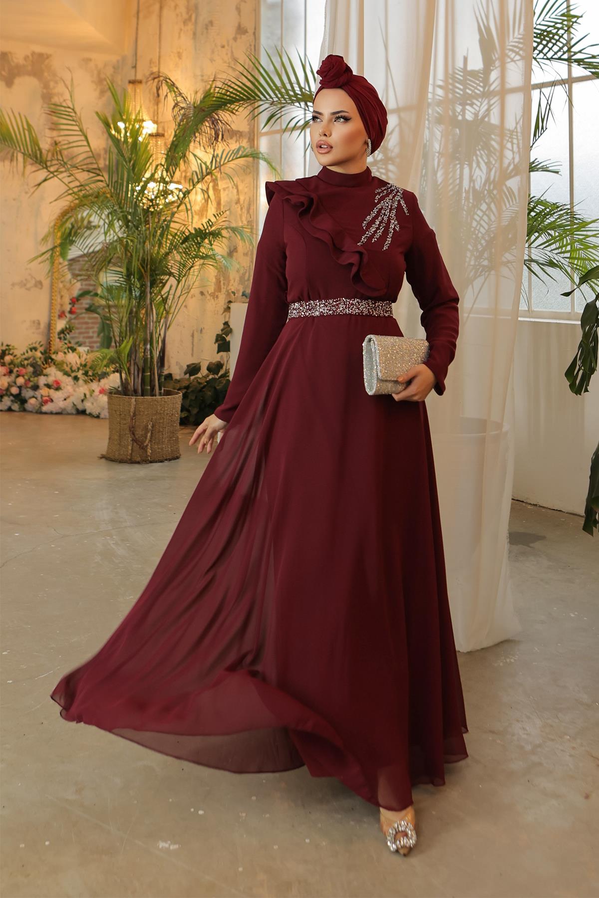 Tesettür Helena Abiye BordoLP6003-1