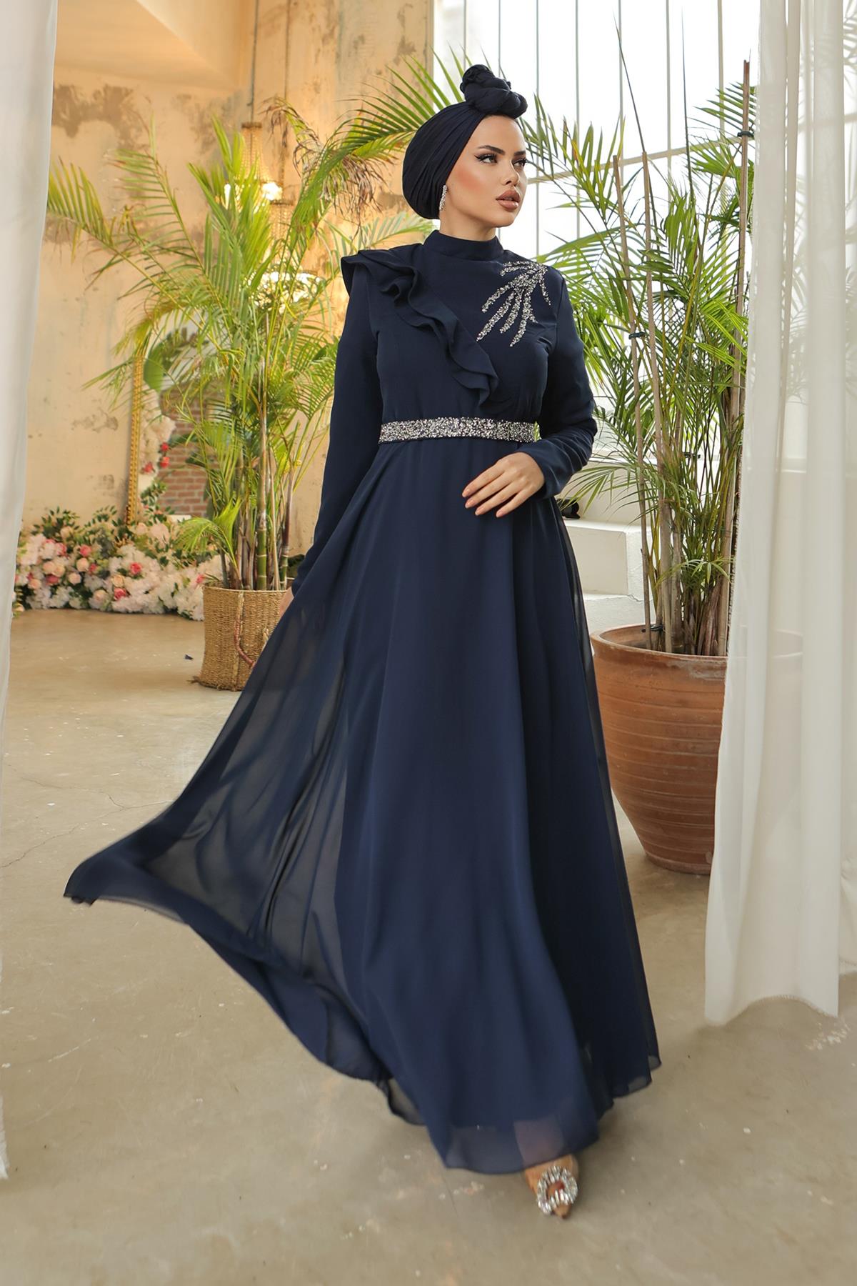 Hijab Helena Evening Dress Navy blueLP6003-1
