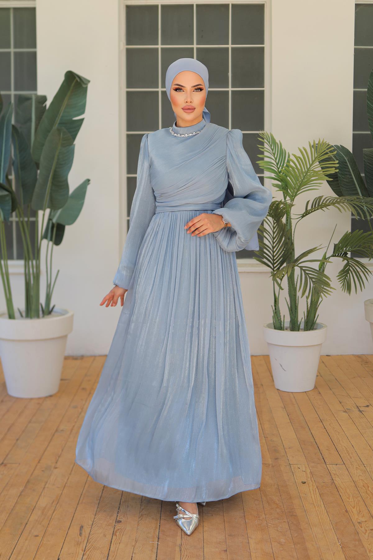 Tesettür İlay Işıltı Abiye MaviLP7002