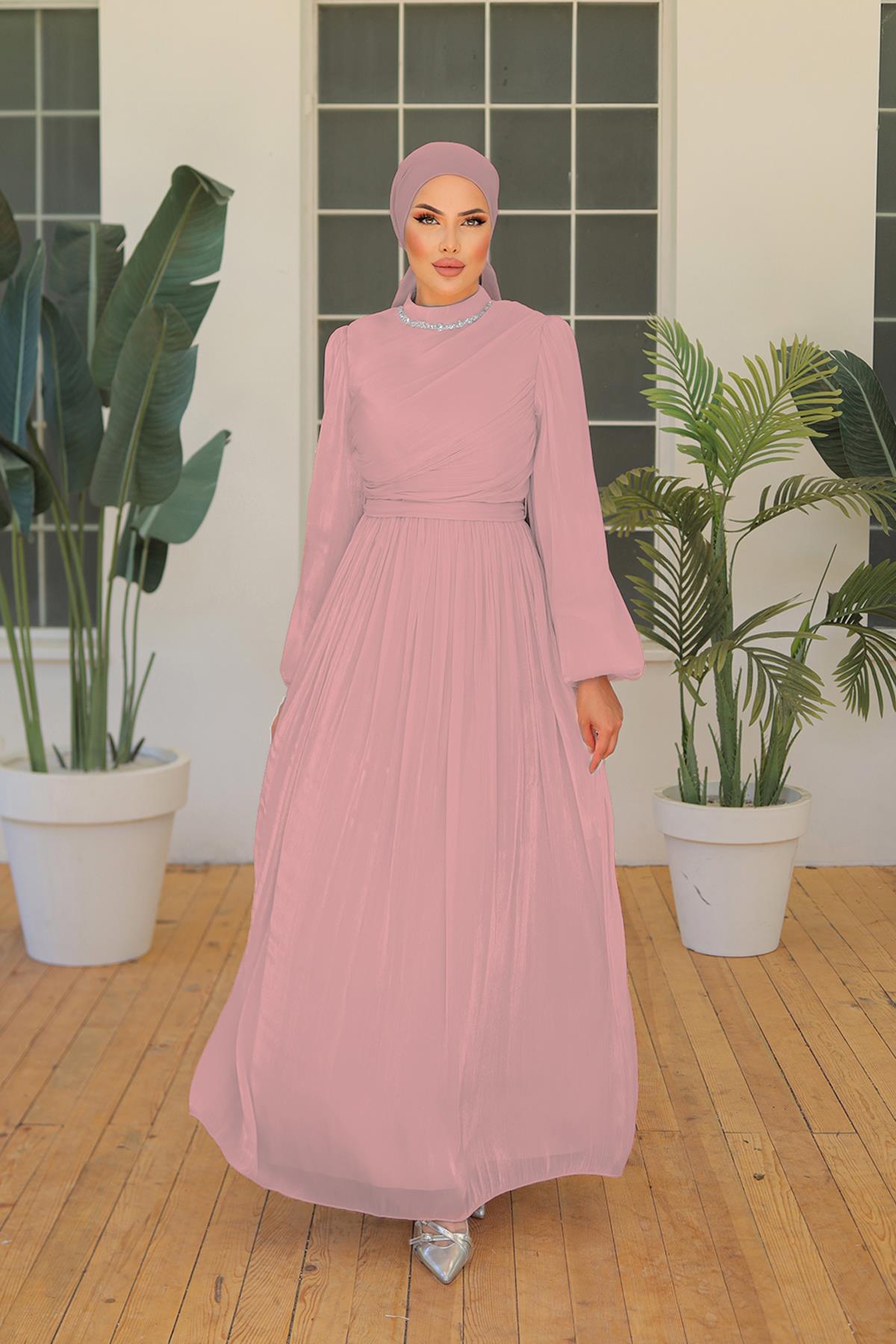 Tesettür İlay Işıltı Abiye PudraLP7002