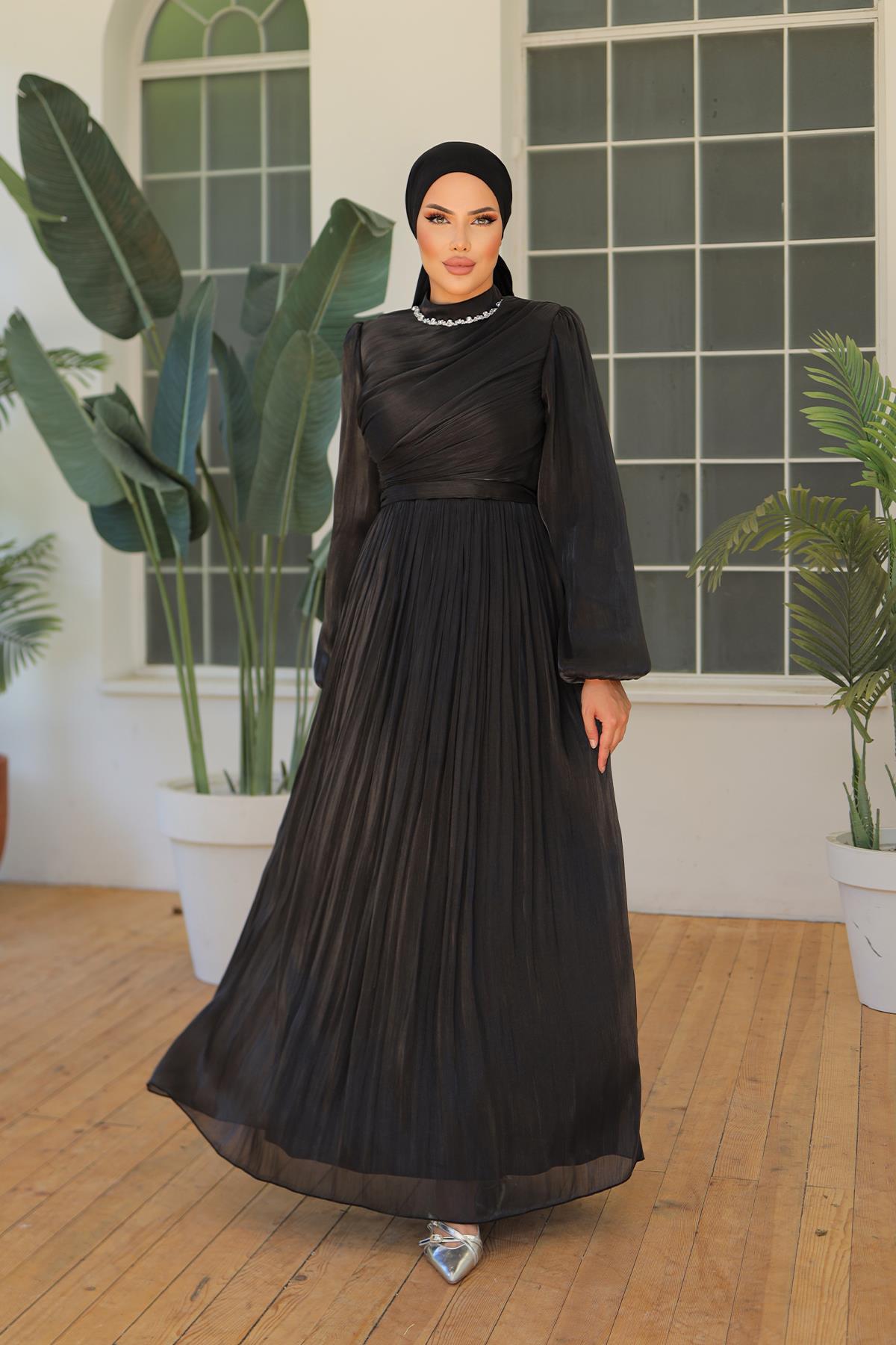 Tesettür İlay Işıltı Abiye SiyahLP7002