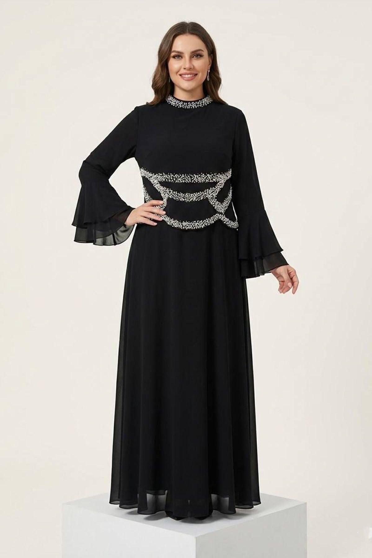 Tesettür İncişah Adriana & Şifon Abiye SiyahLP6342