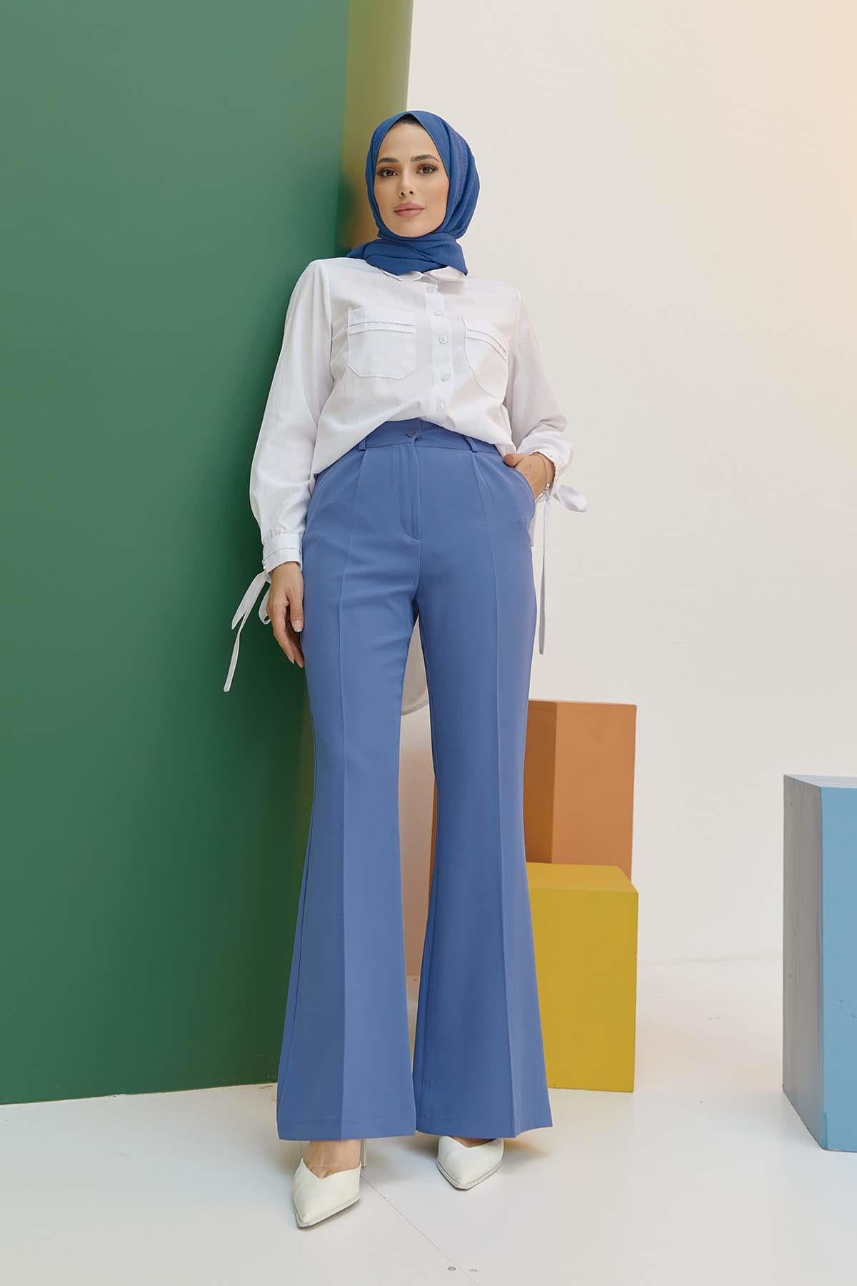 Tesettür İspanyol Paça Pileli Pantolon SaksHM1845