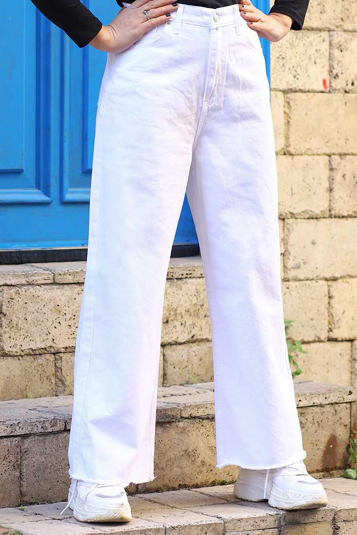 Tesettür Jean Pis Paça Pantolon BeyazHM4107