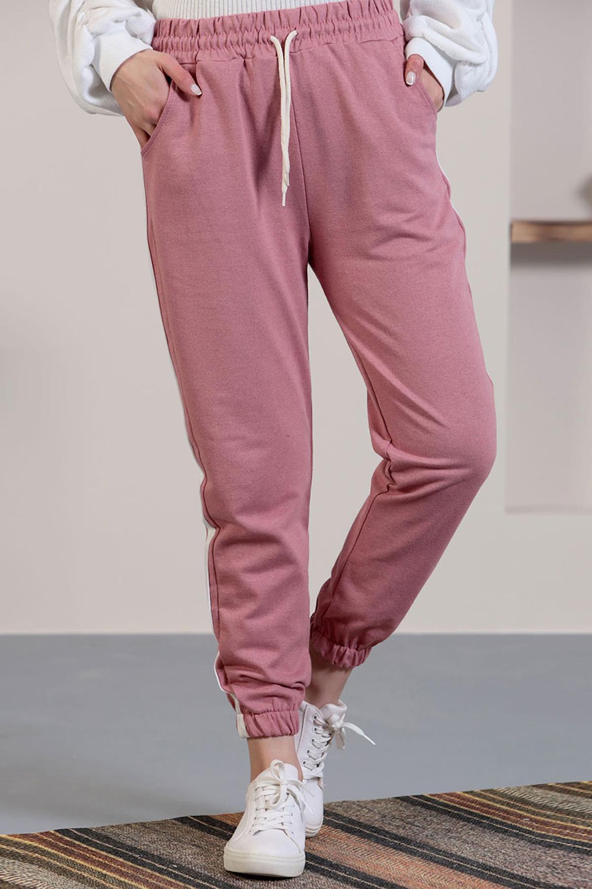 Tesettür Kalın Şeritli Eşofman Altı Gül KurusuHM0098