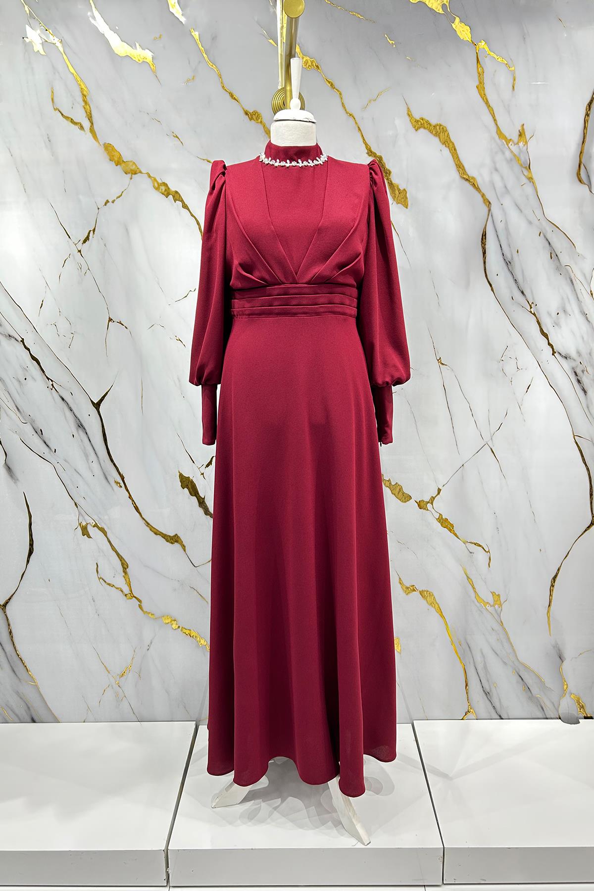 Tesettür Katre Krep Abiye BordoLP6191