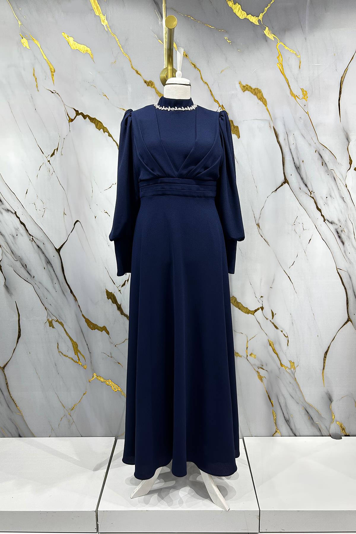 Tesettür Katre Krep Abiye LacivertLP6191