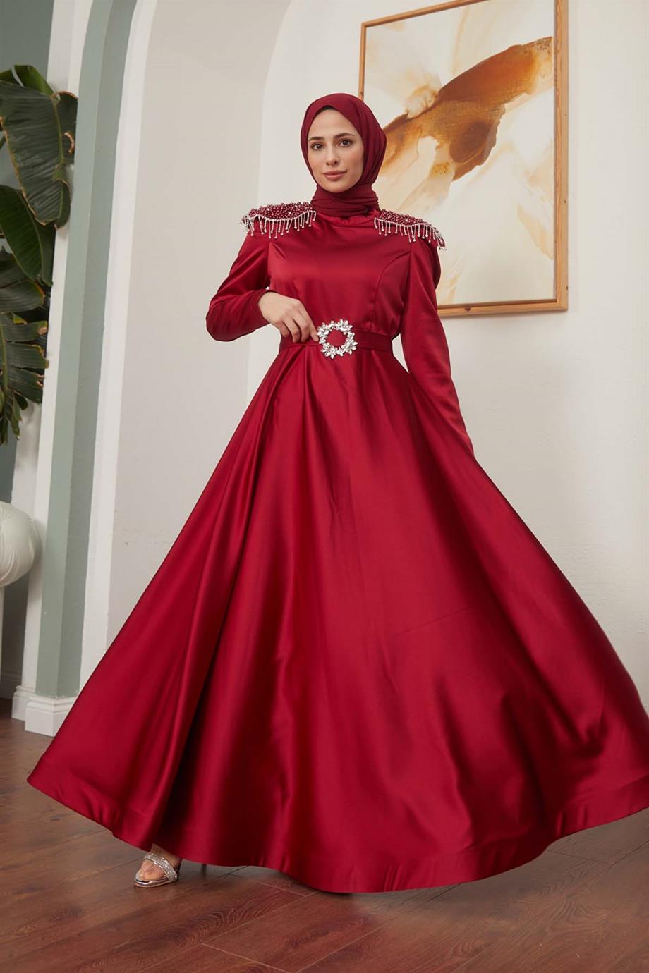 Tesettür Lapeni Saten Abiye Bordohm4129