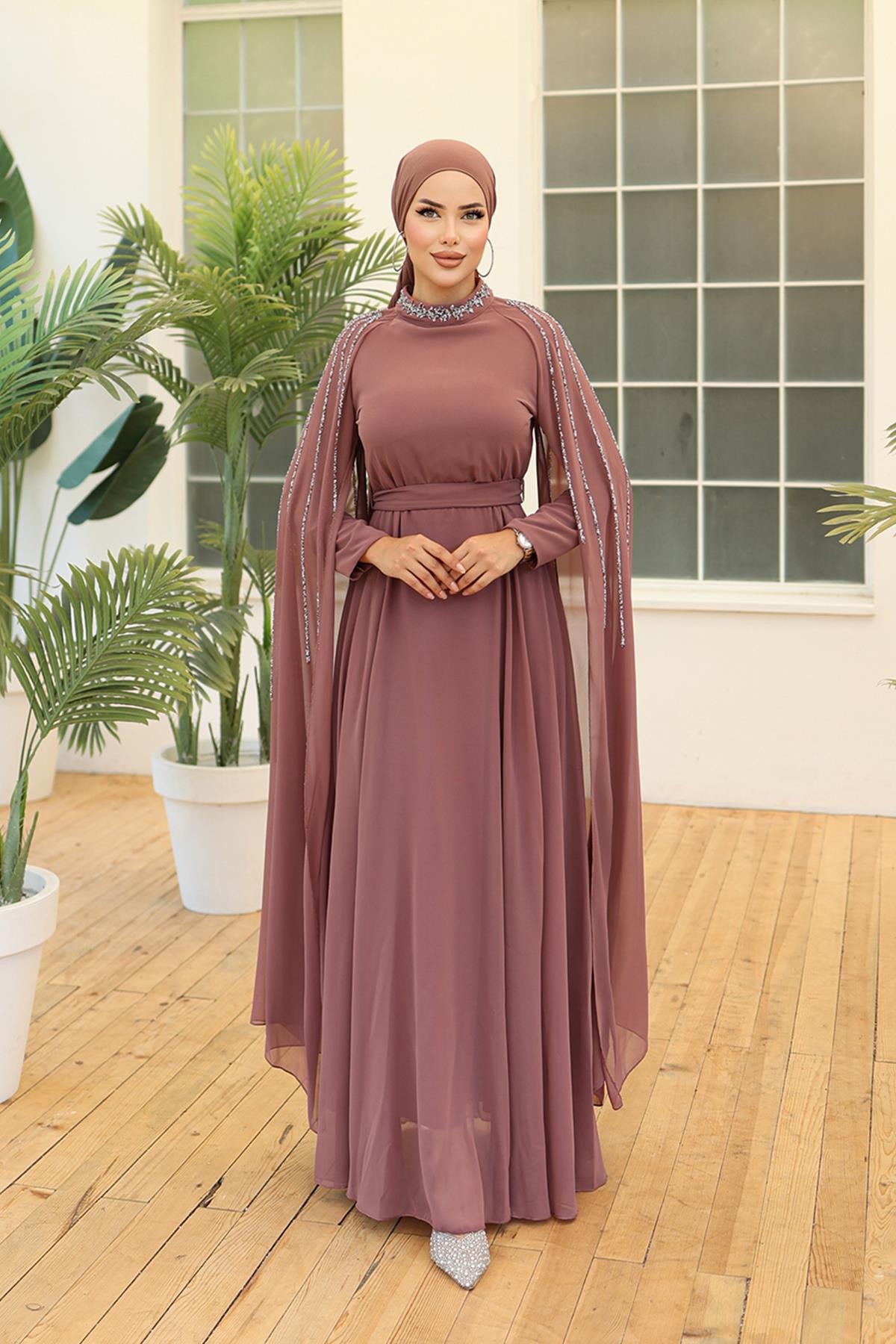 Tesettür Laren Şifon Abiye GülLP6088