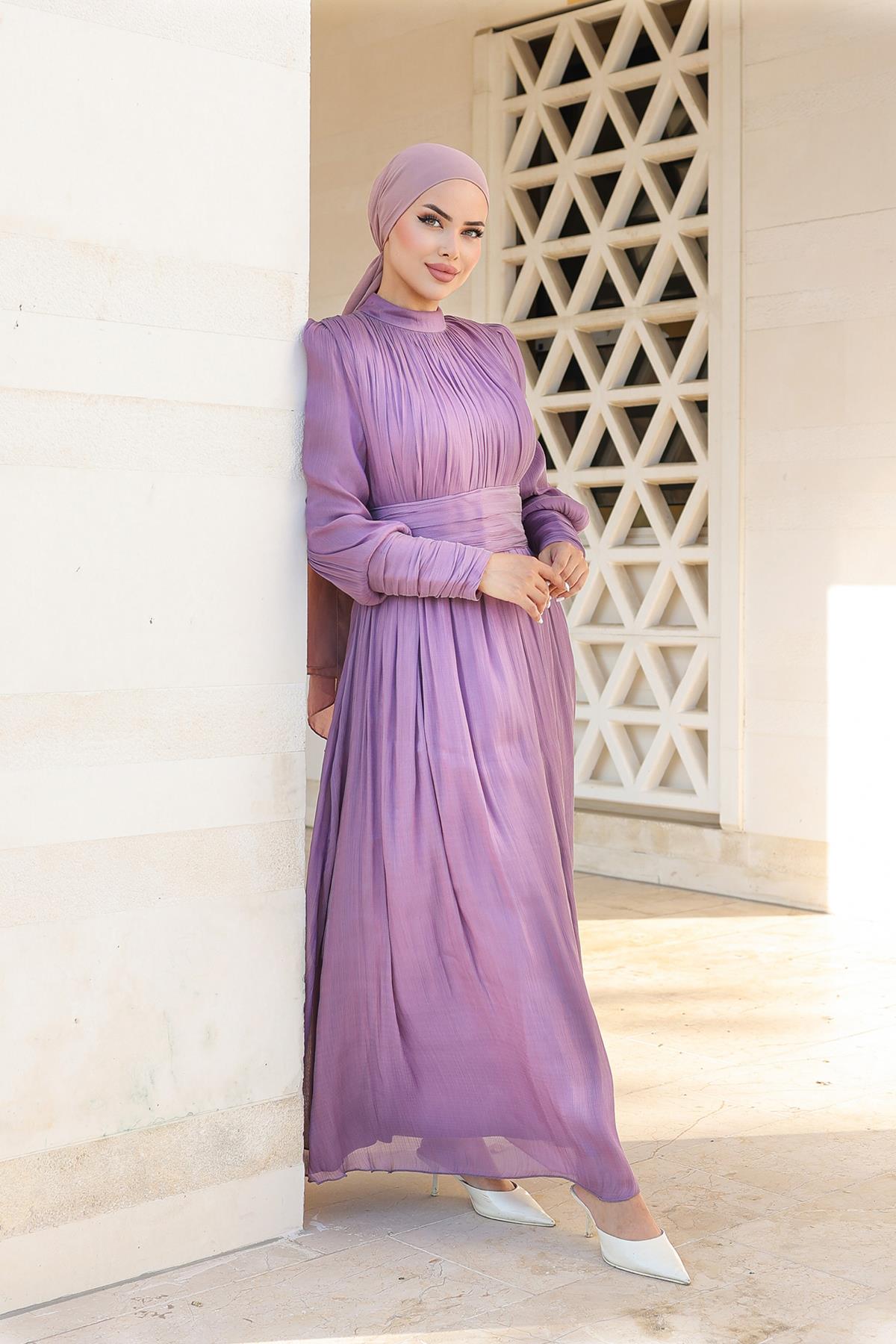 Tesettür Liya Işıltı Abiye LilaLP6086