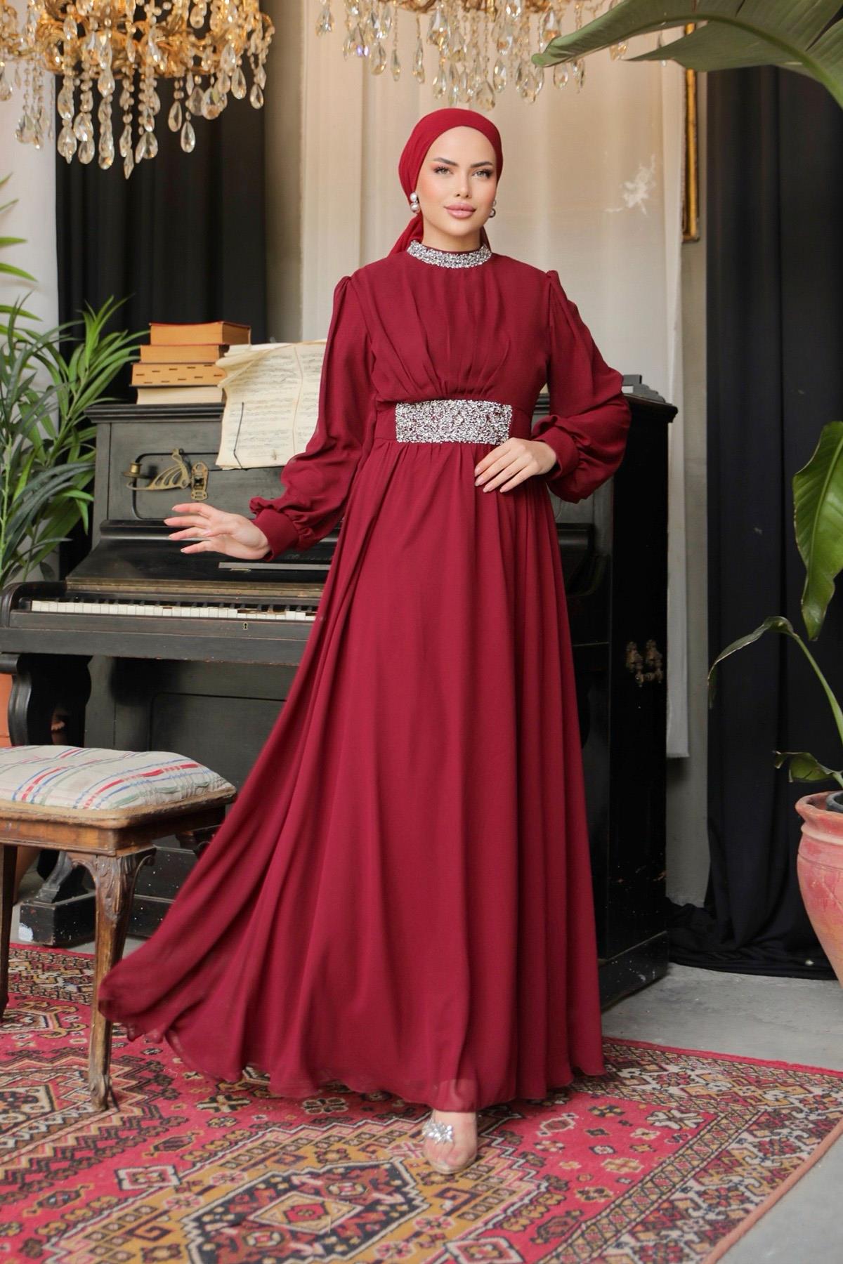 Tesettür Masal Abiye BordoLP6007