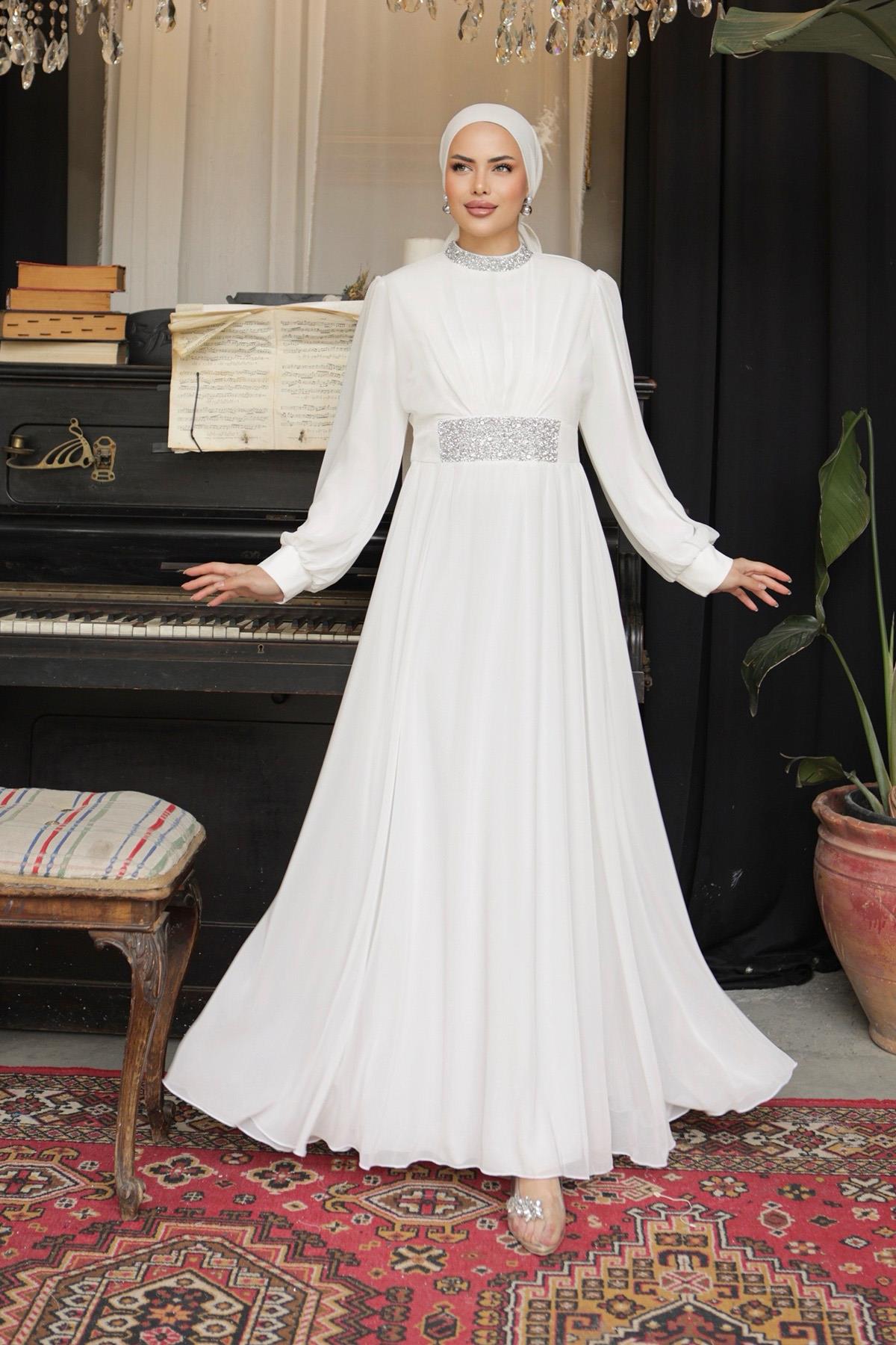 Tesettür Masal Abiye KremLP6007