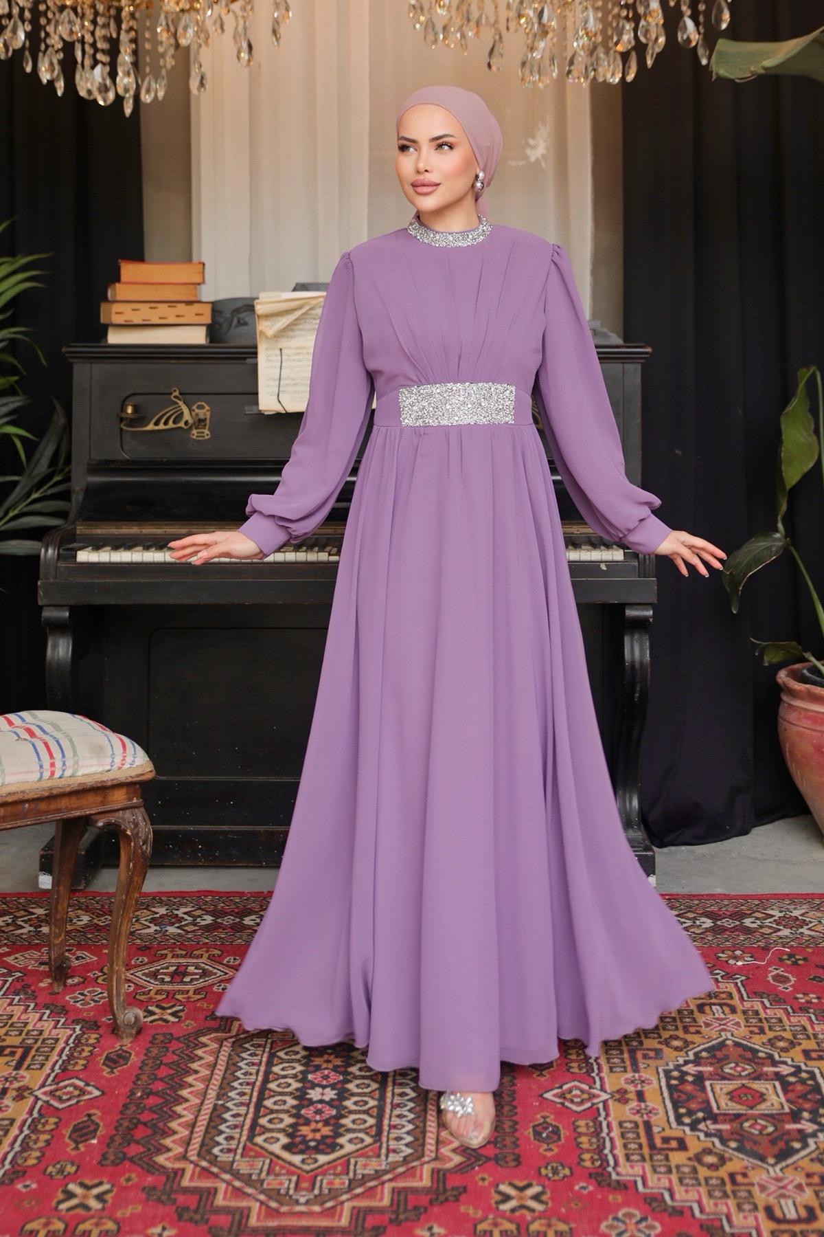 Tesettür Masal Abiye LilaLP6007