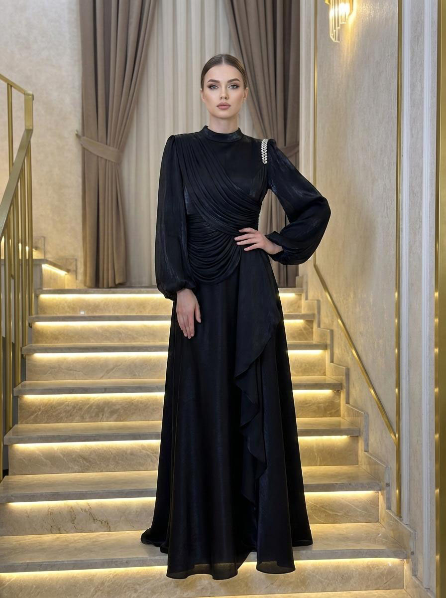 Tesettür MAYRA Işıltı Abiye SiyahLP6379