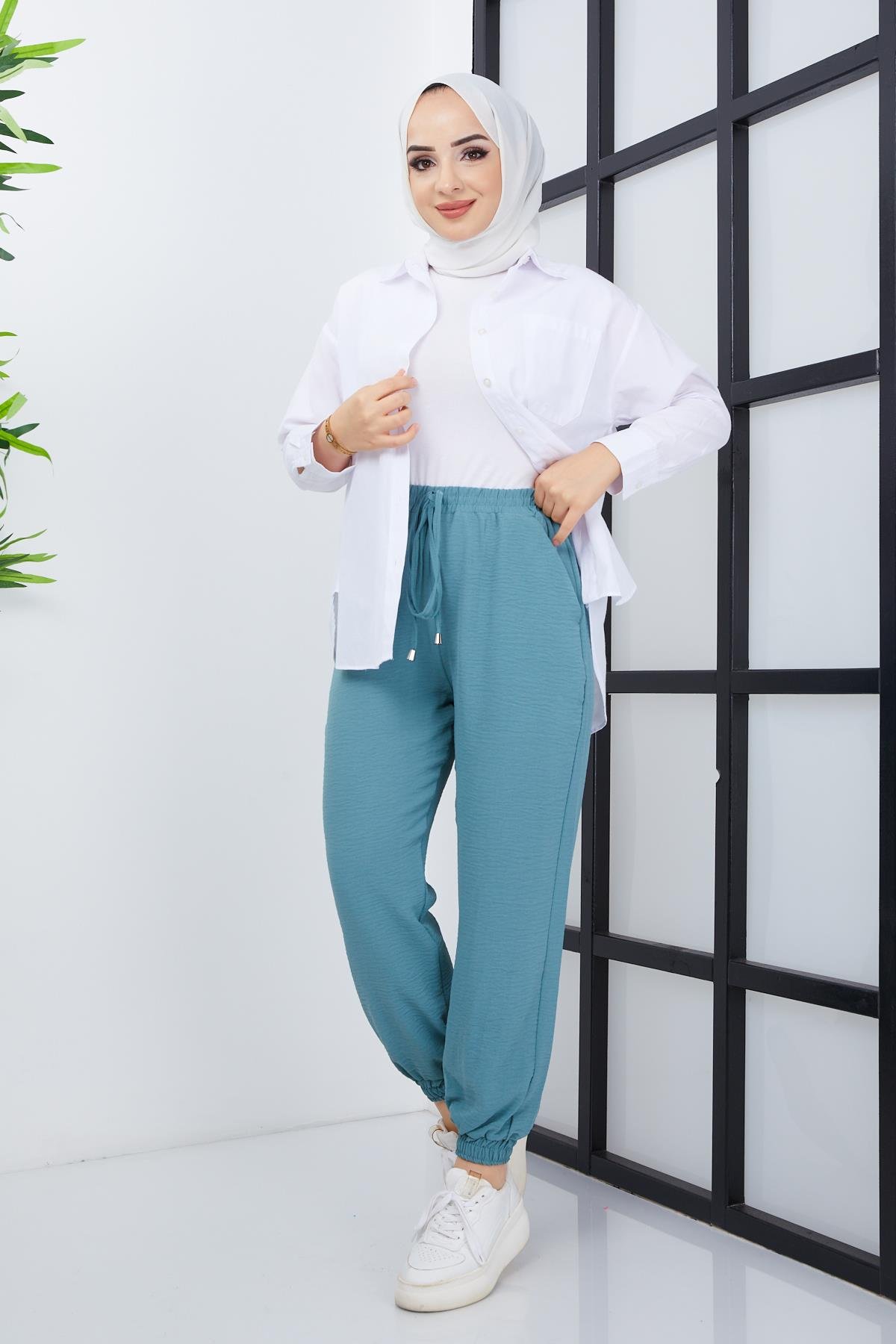 Tesettür Paça Lastikli Aerobin Pantolon MintHM4028