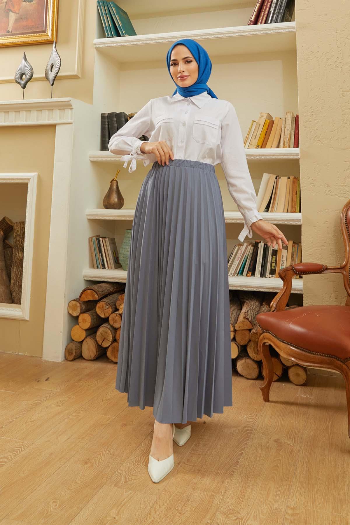 Tesettür Piliseli Etek AntrasitHM4052