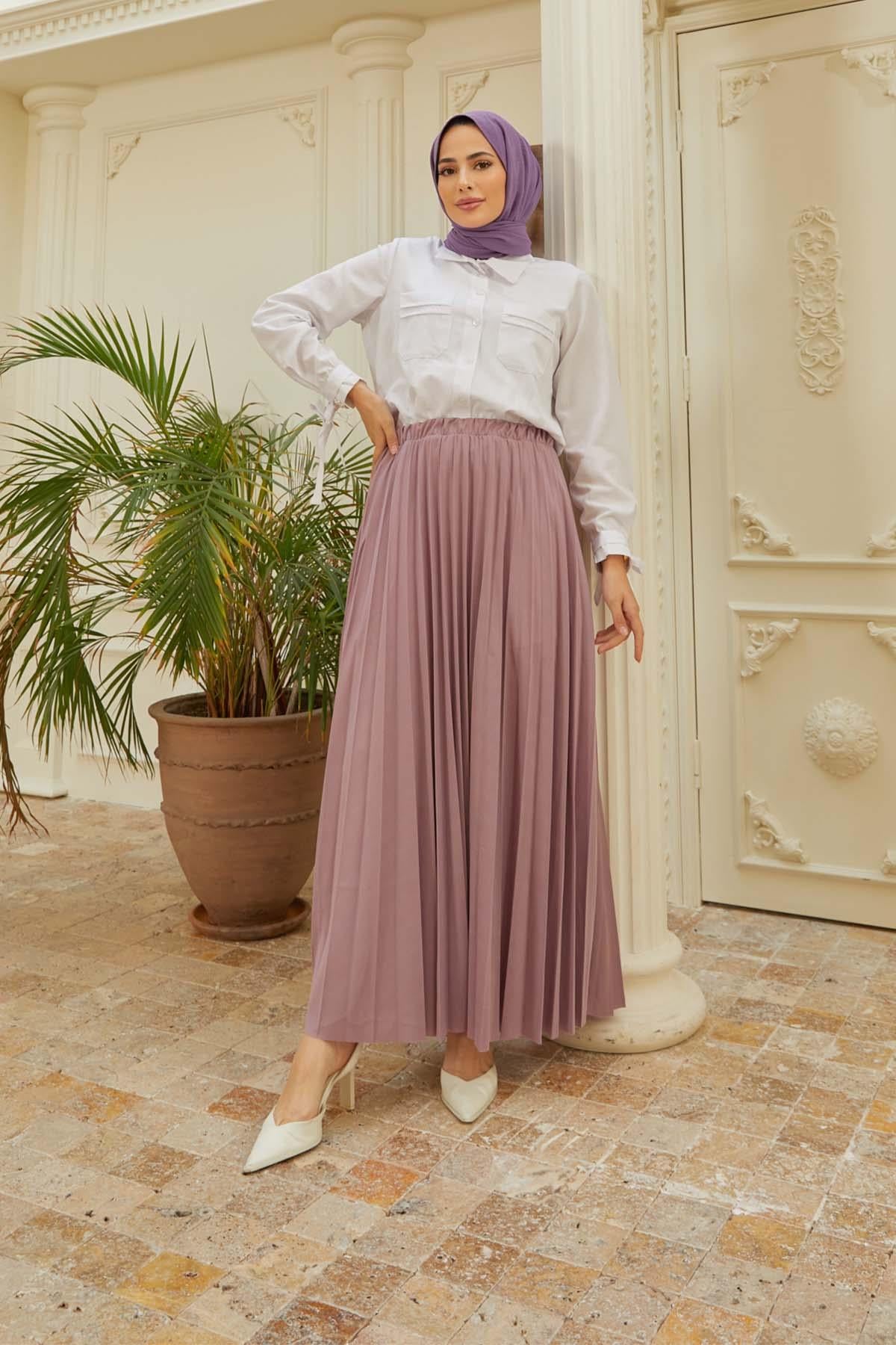 Tesettür Piliseli Etek GülHM4052