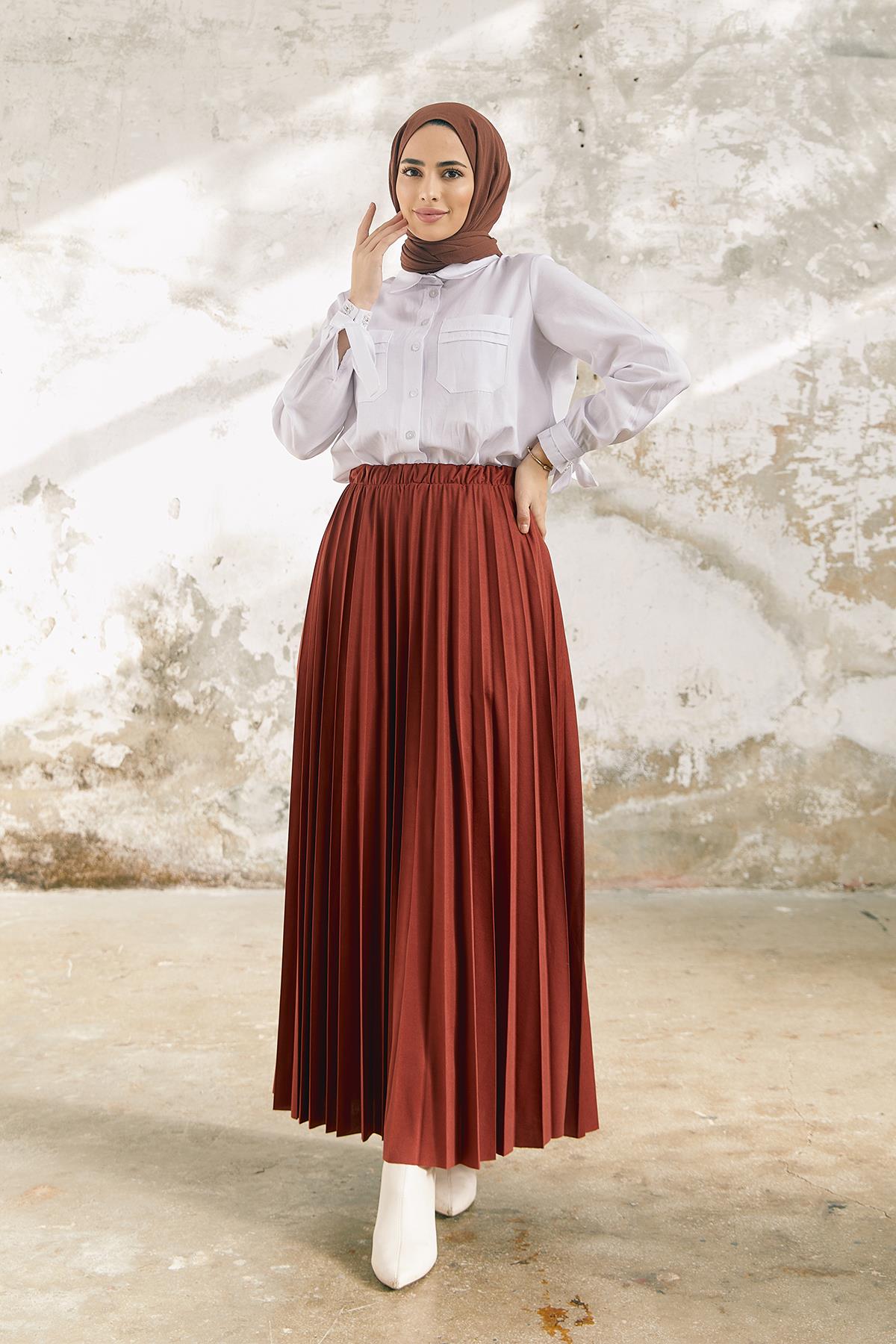 Tesettür Piliseli Etek KiremitHM4052