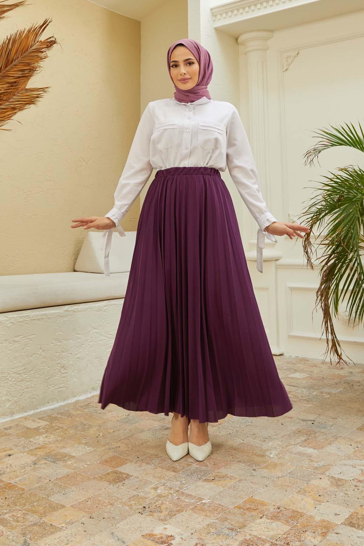 Tesettür Piliseli Etek MorHM4052