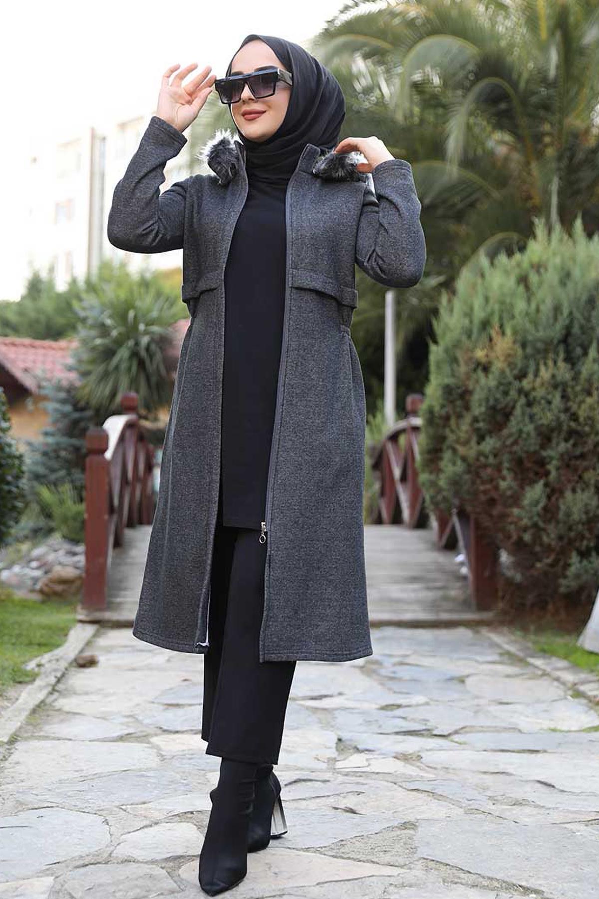Tesettür Seyyar Kürklü Tesettür Kap FümeHM5220