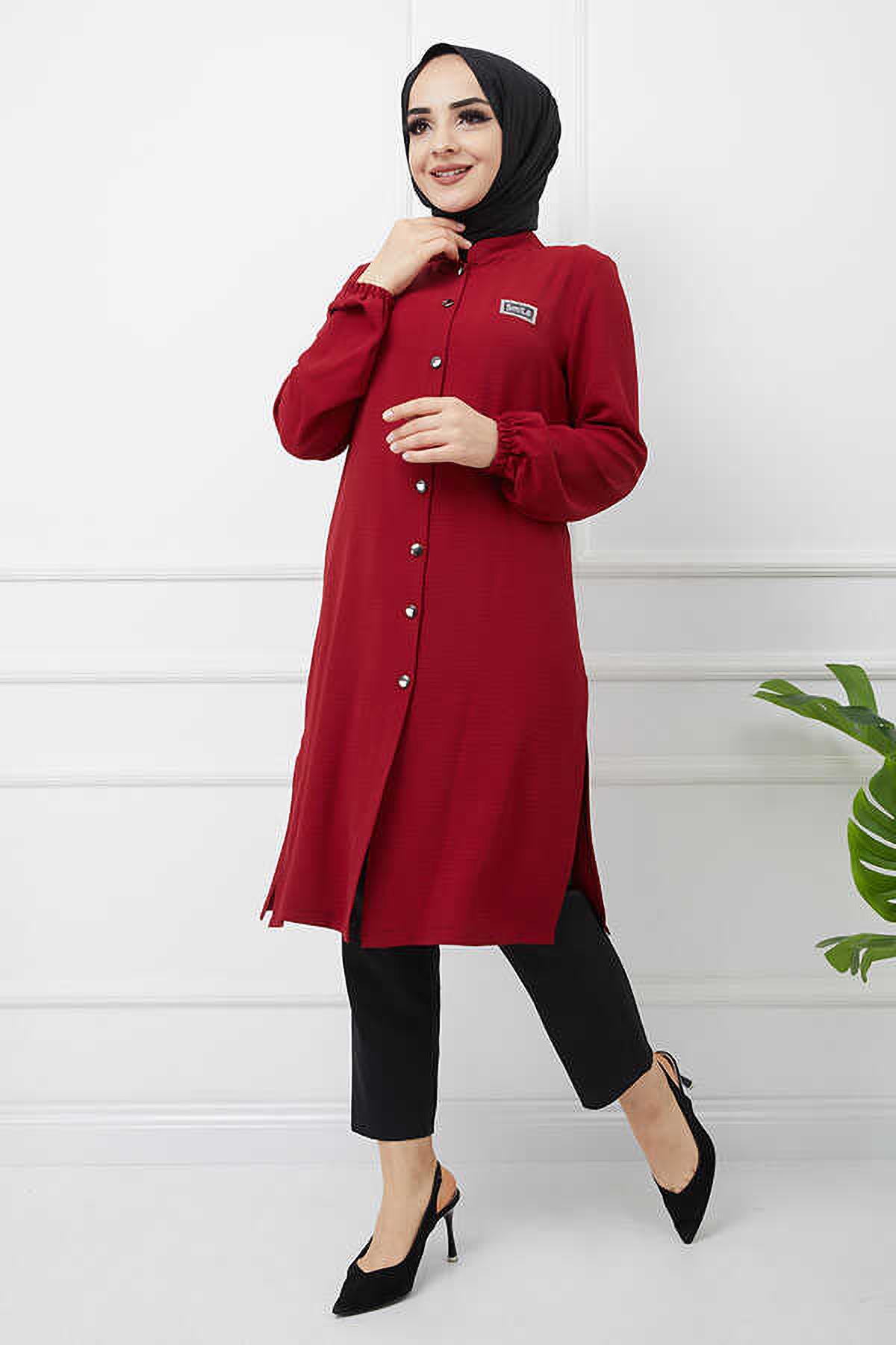 Tesettür Taş Detaylı Tunik BordoHM1351