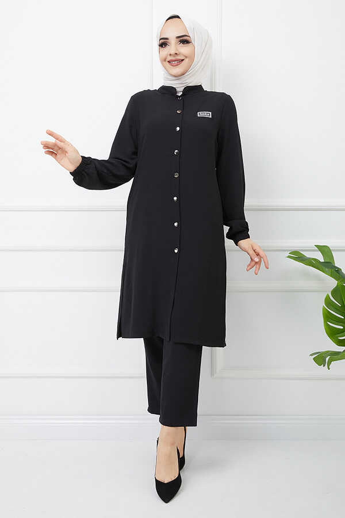 Tesettür Taş Detaylı Tunik SiyahHM1351