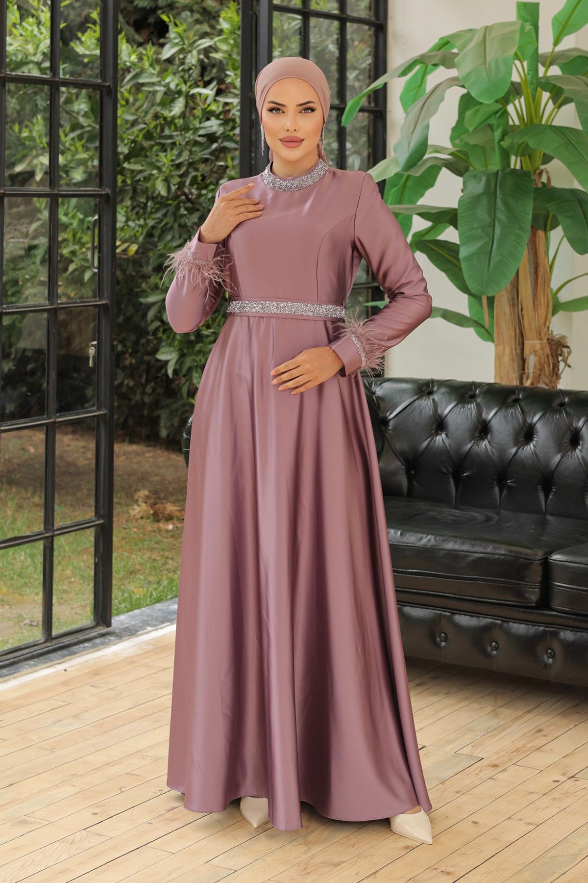 Tesettür Verana Saten Abiye LilaLP6033-1