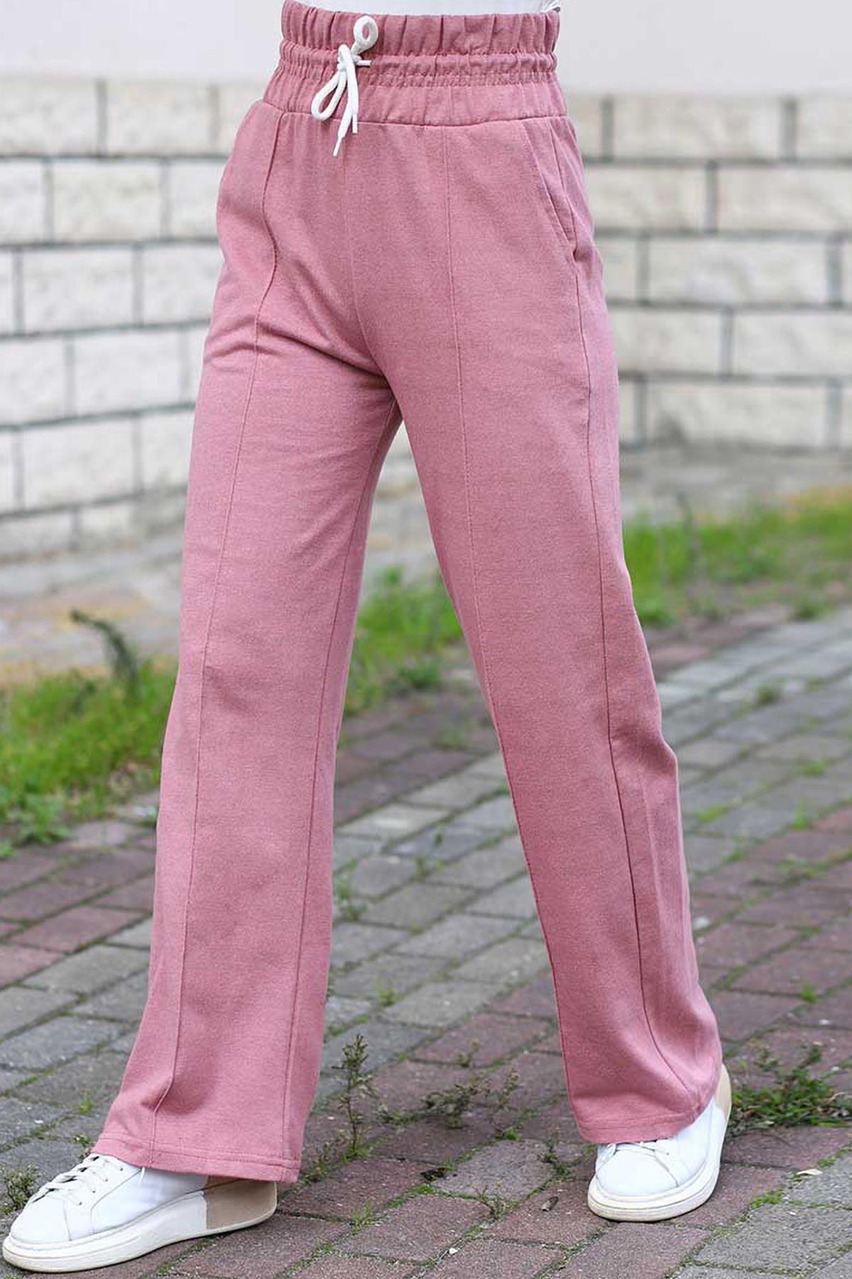 Tesettür Yüksek Bel Bol Paça Pantolon Gül KurusuHM0060