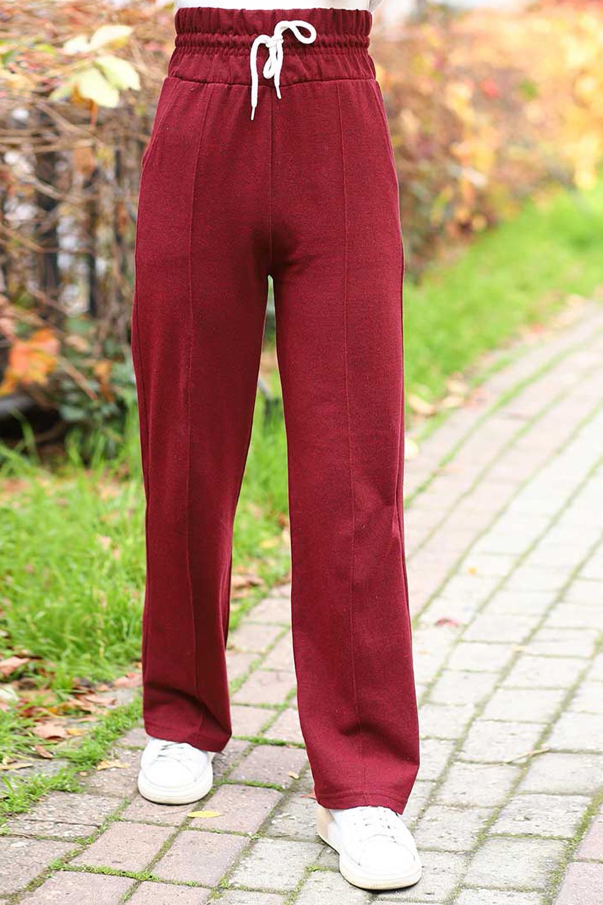 Tesettür Yüksek Bel Bol Paça Pantolon BordoHM0060