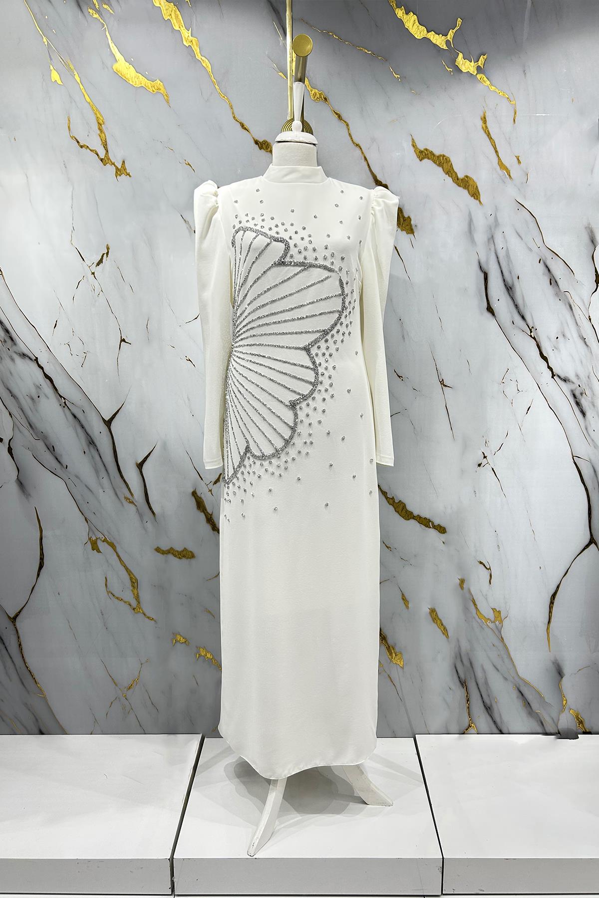 Tesettür Zer Krep Abiye EkruLP6187