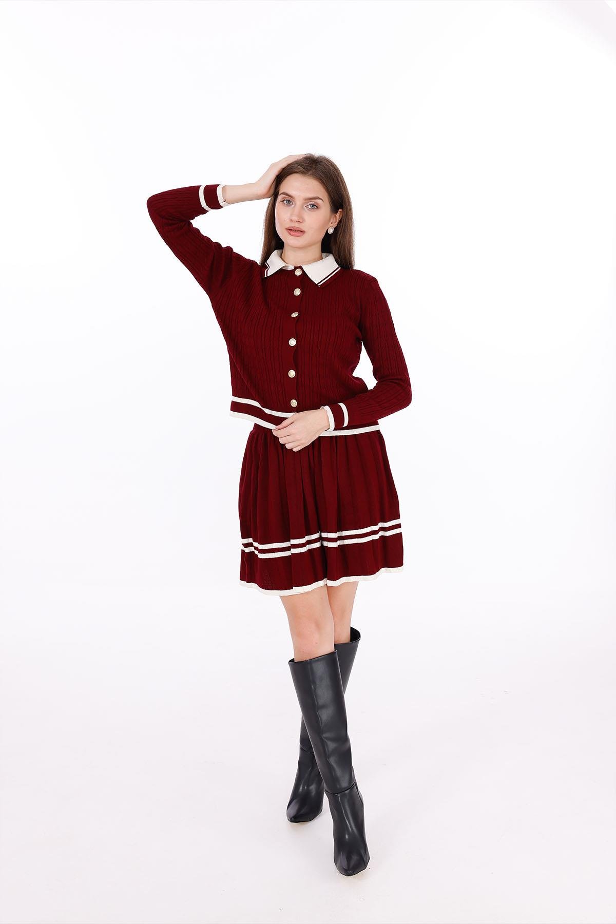 TRİKO DÜĞMELİ ETEKLİ TAKIM BORDOHM1316