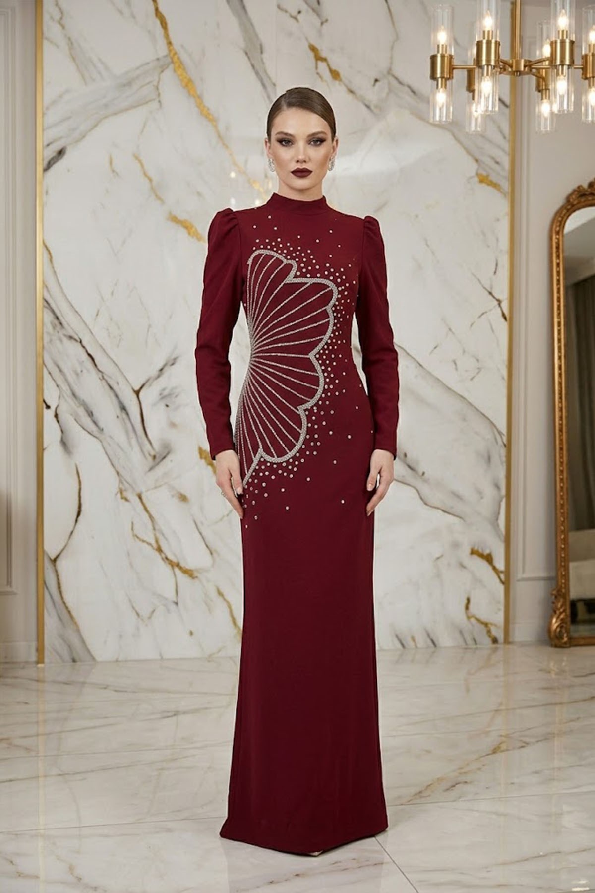 Zer Krep Bordo Tesettür AbiyeLP6187