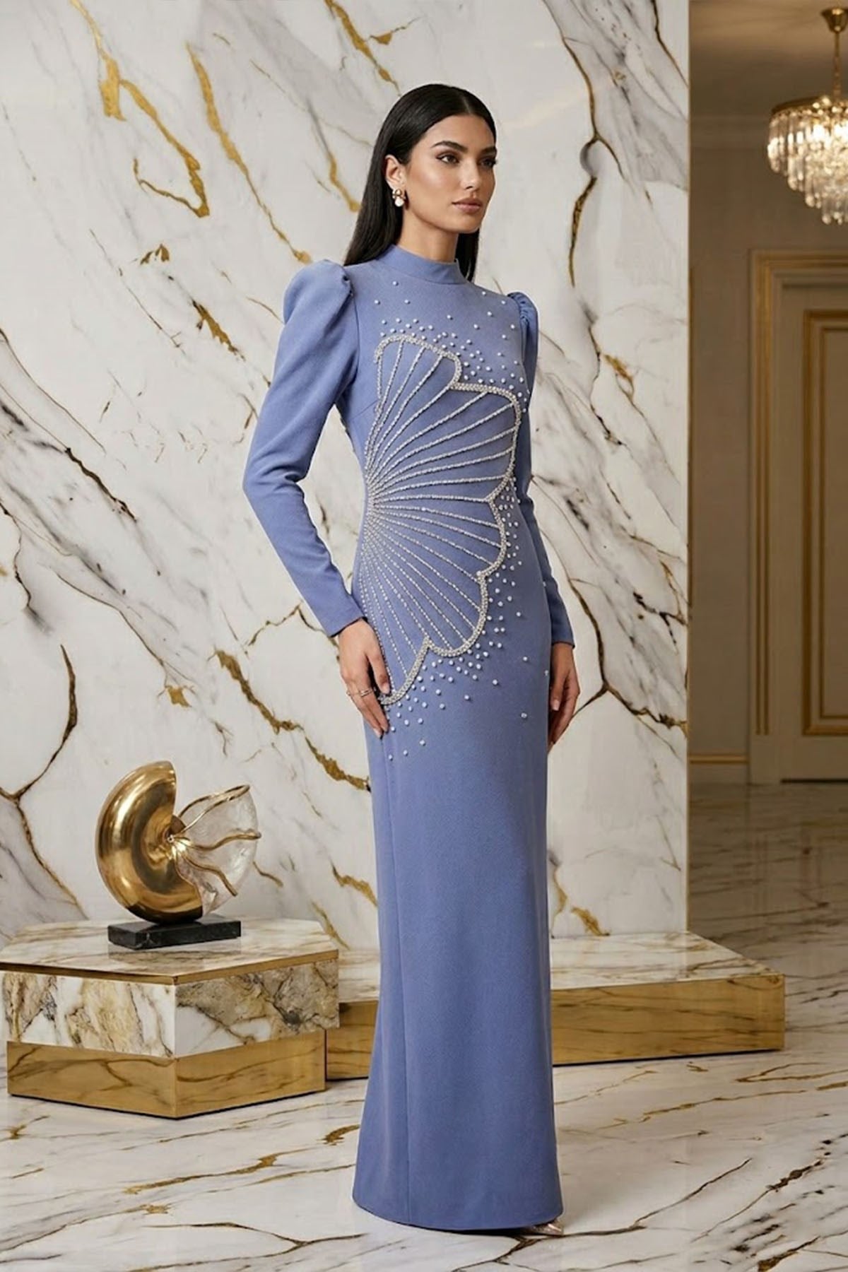 Zer Krep İndigo Tesettür AbiyeLP6187