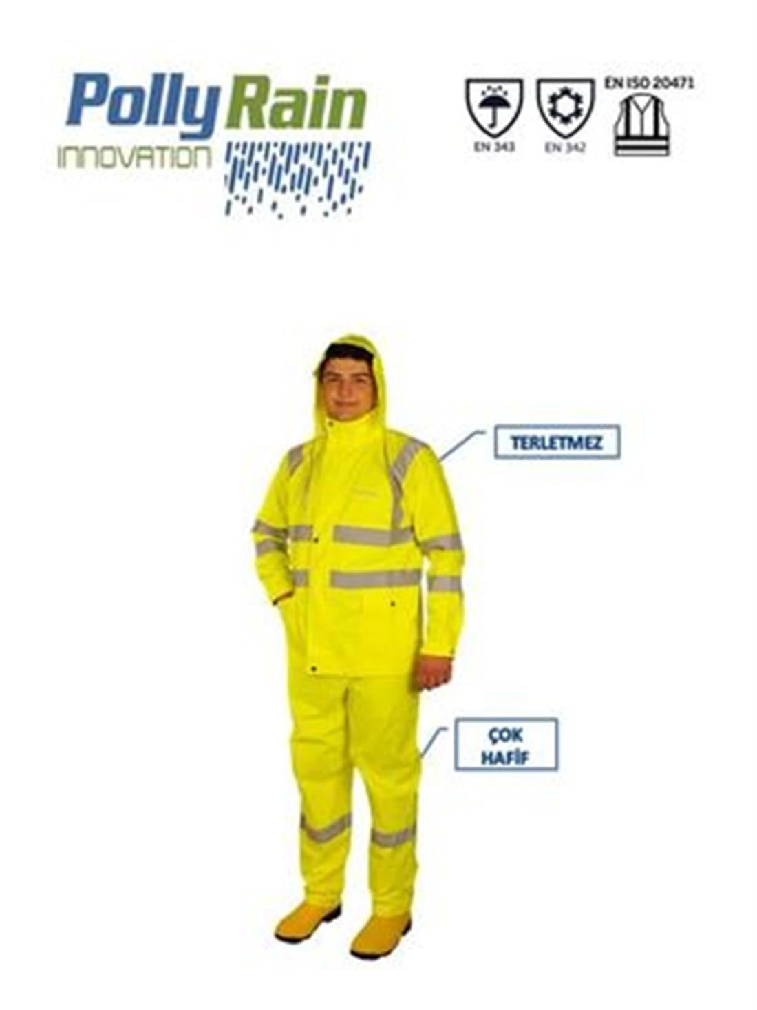 PollyRain Pu Polyester Neon Ceket Pantolon Takım Yağmurluk