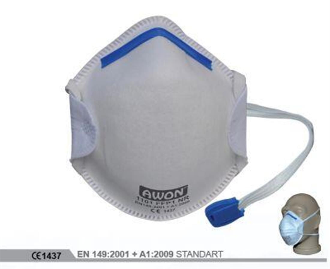 Awon 1101 FFP1 NR Ventilsiz Kalıplı Toz Maskesi 25li Paket