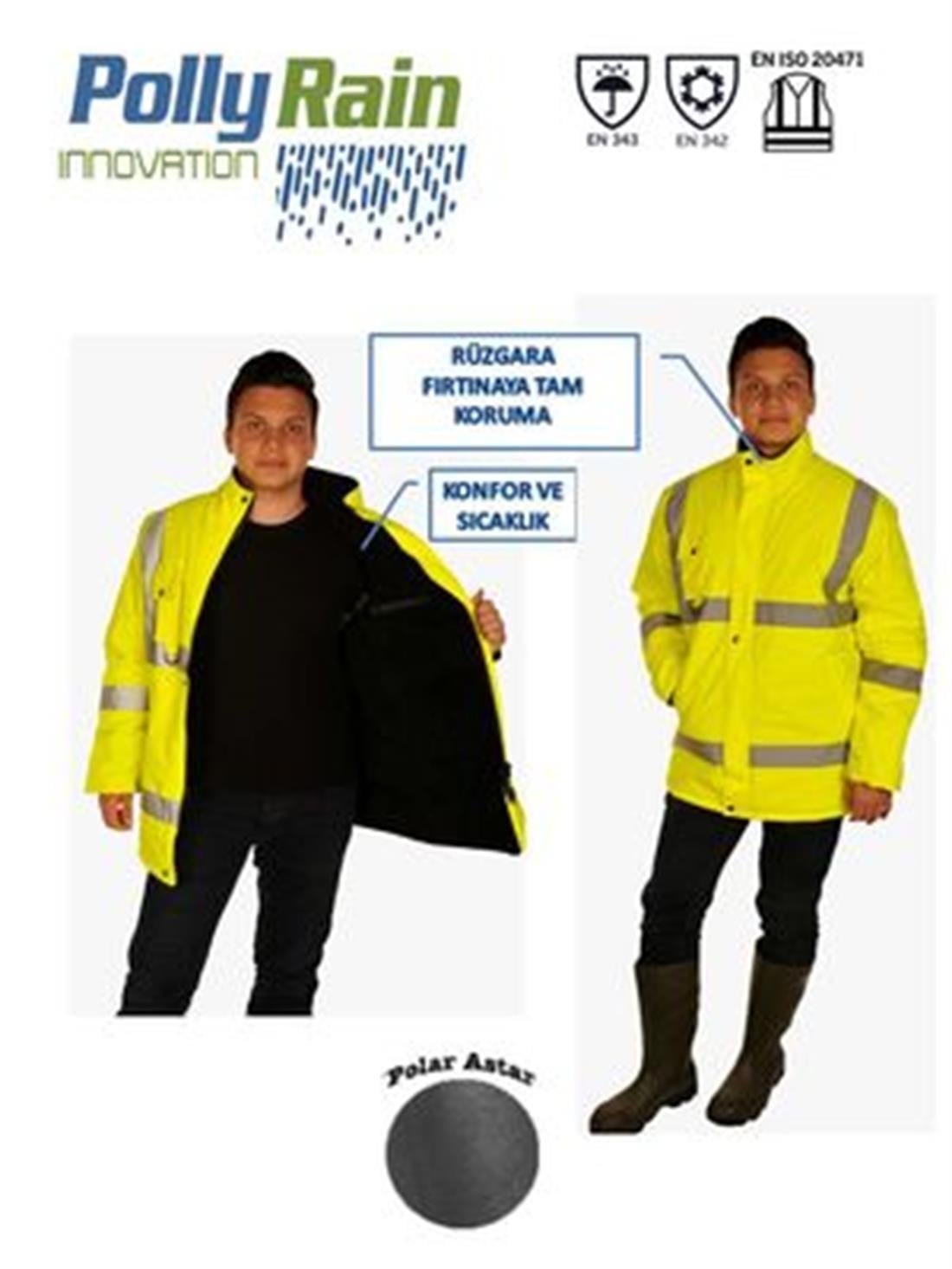 PollyRain Pu Polyester Polarlı Neon Ceket - Parka Yağmurluk
