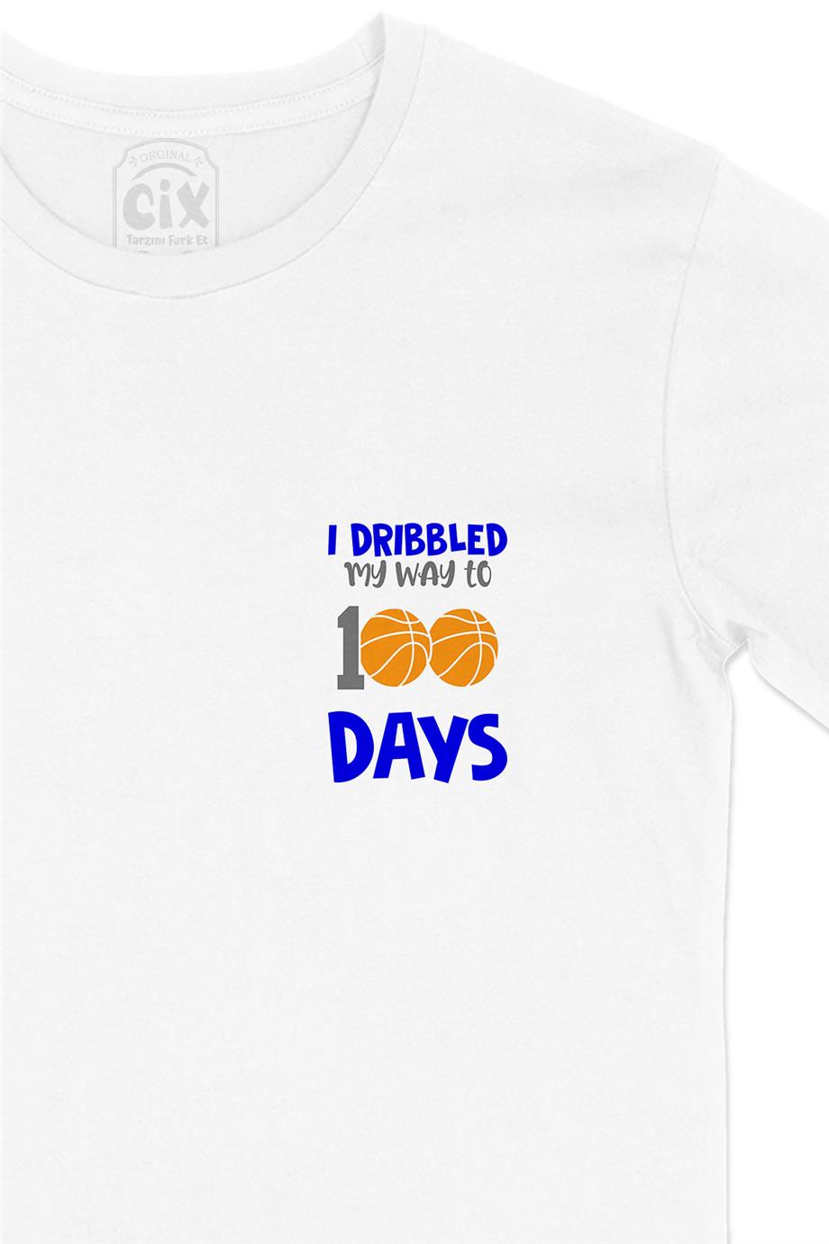 100 Days Basketball Cep Tasarım Baskılı Beyaz Tişört