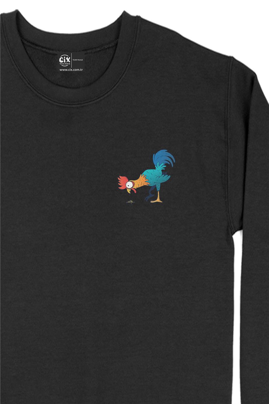 Aç Tavuk Cep Tasarım Baskılı Sweatshirt