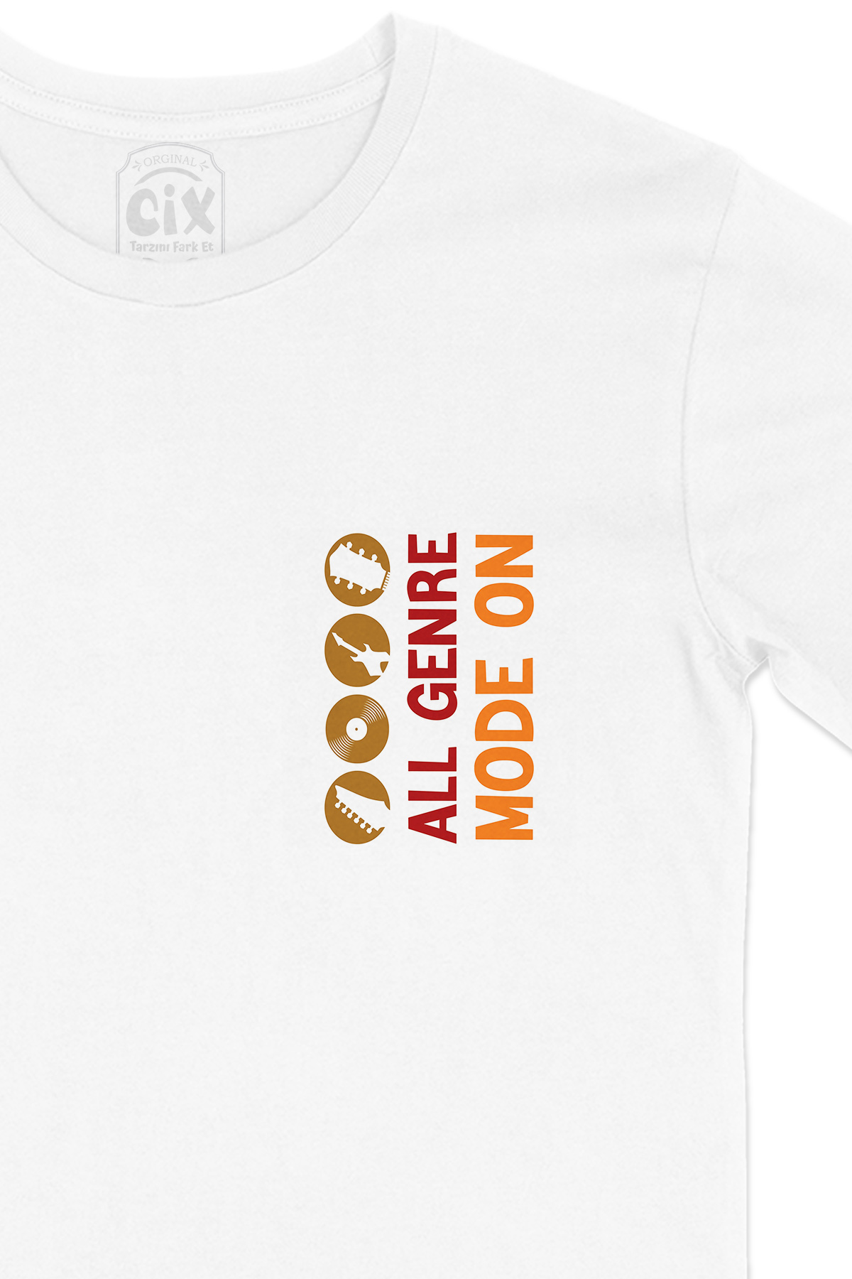 All Genre Mode On Cep Logo Tasarımlı Beyaz Tişört