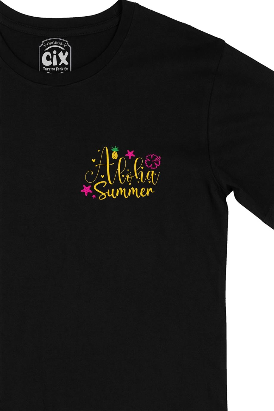 Aloha Summer Yaz Cep Tasarım Baskılı Siyah Tişört
