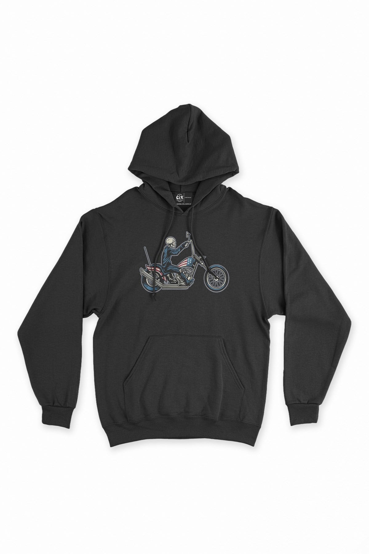 Amerikan Motorcu Kurukafa Siyah Kapşonlu Sweatshirt Hoodie