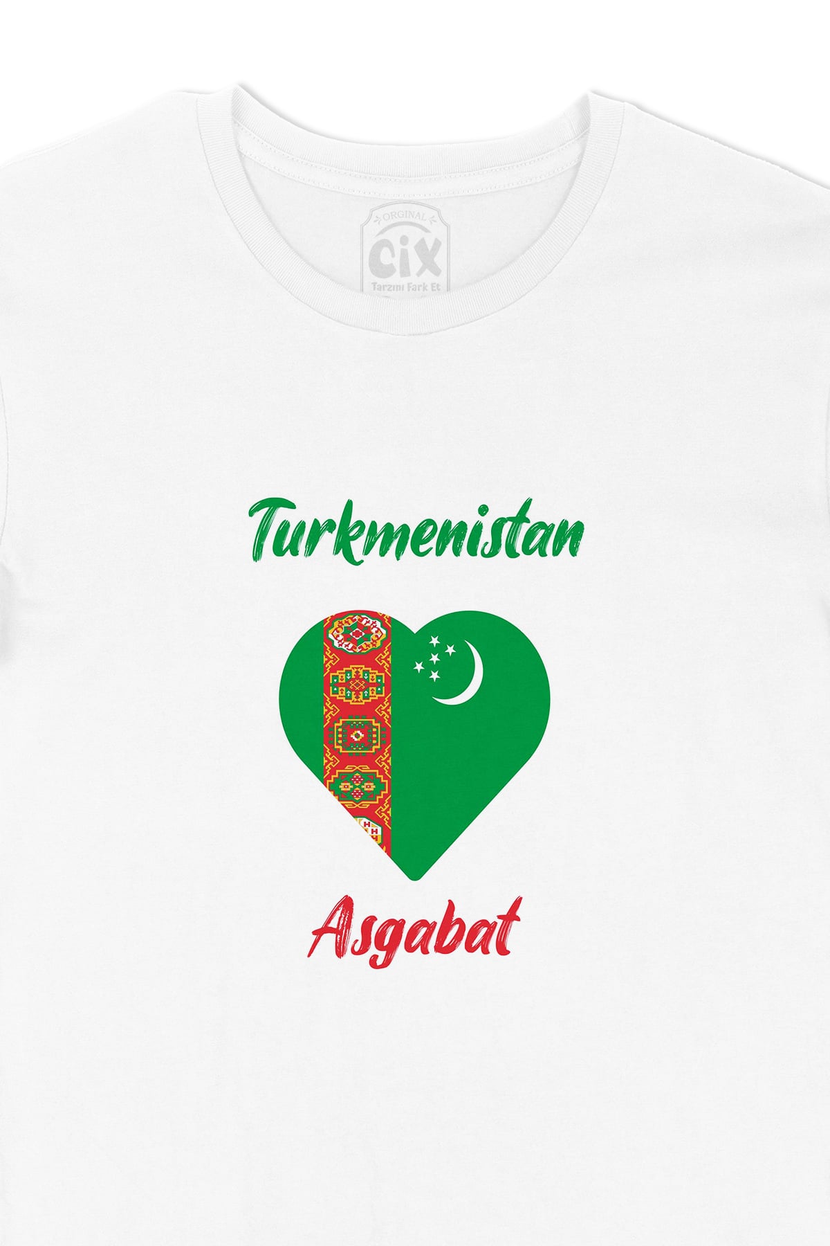 Aşkabat Türkmenistan Bayraklı Kalpli Tişört