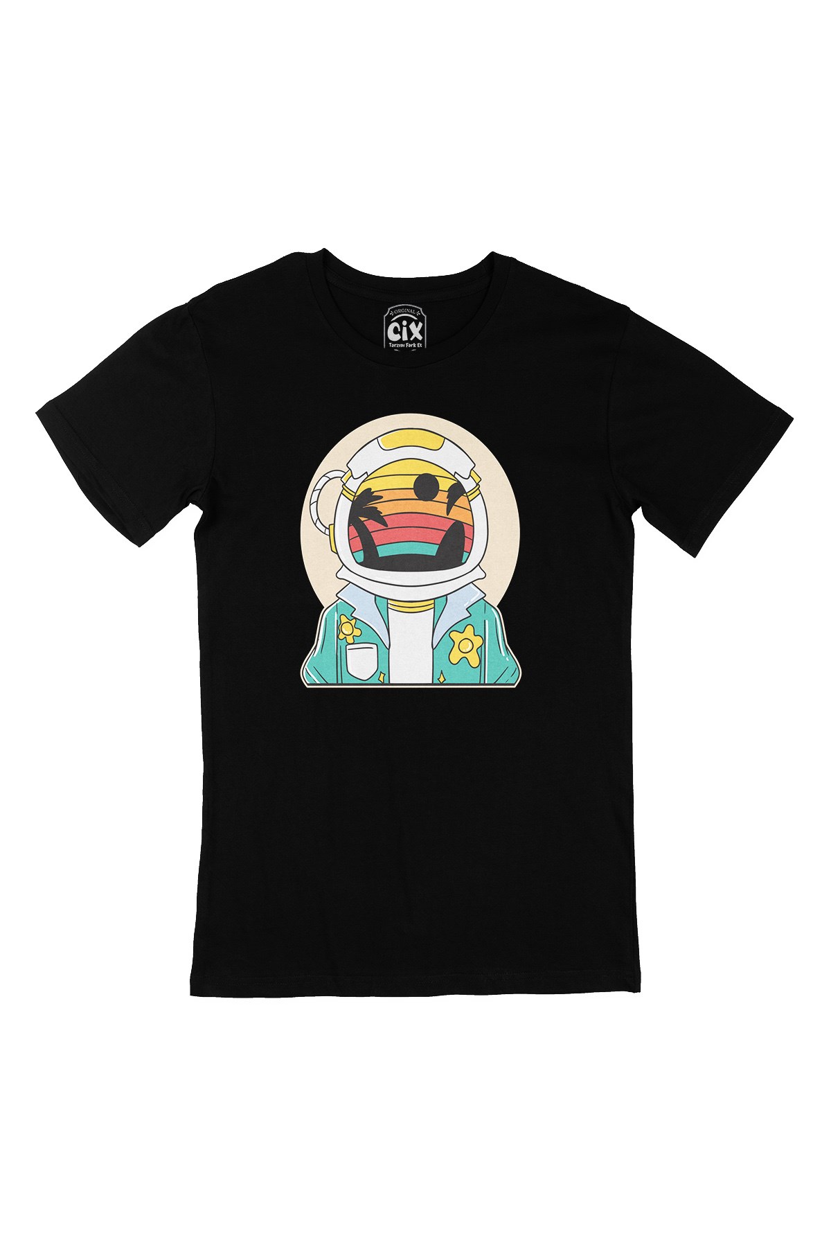 Astronot Uzayda Siyah Tişört